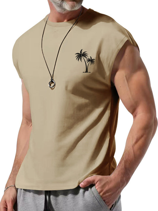Men's Summer Round Neck Coconut Print Sleeveless Vest