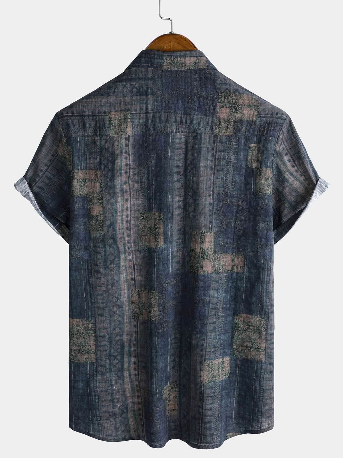 Men's Summer Patchwork Print Casual Vintage Short Sleeve Shirt