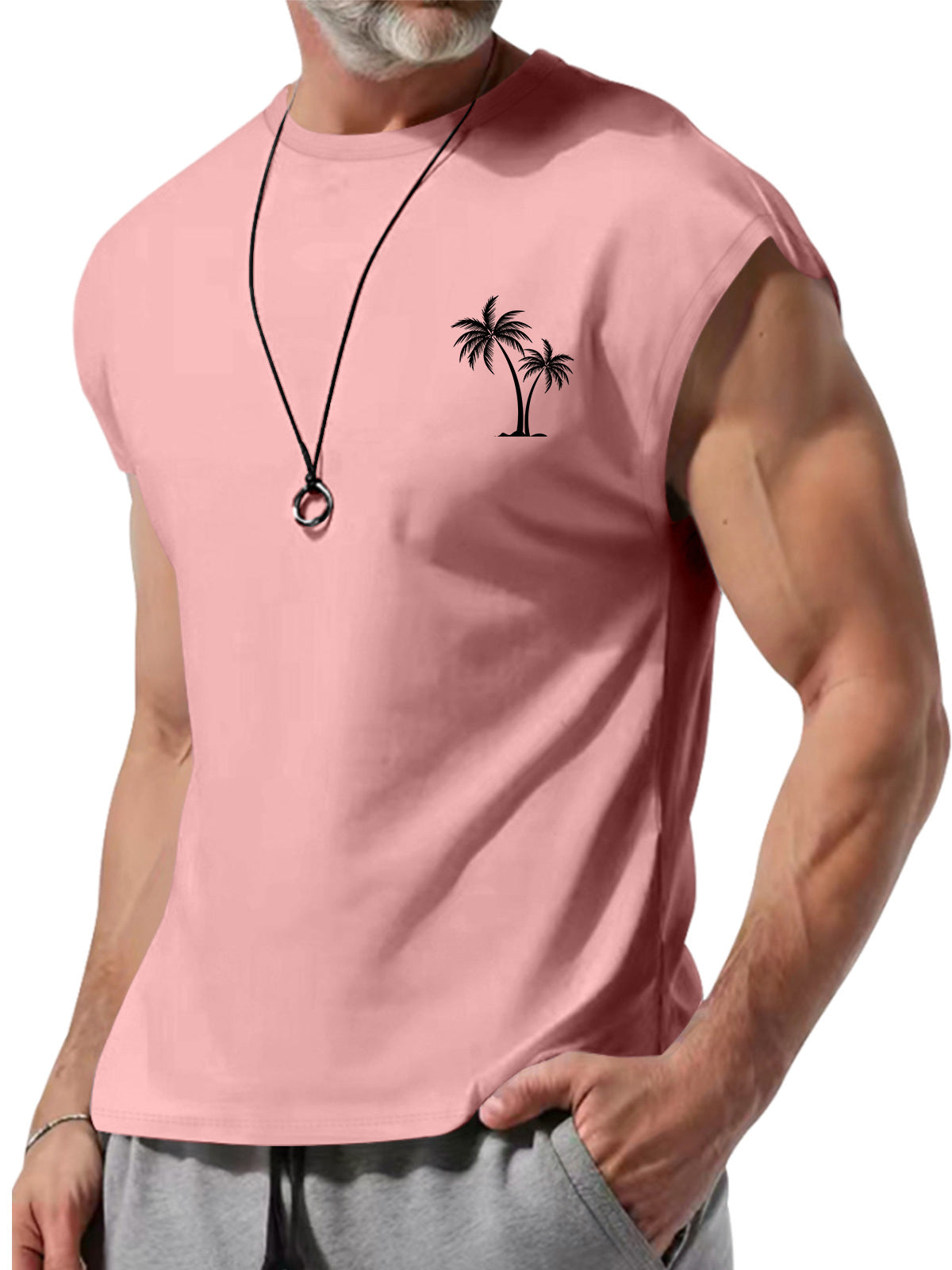 Men's Summer Round Neck Coconut Print Sleeveless Vest
