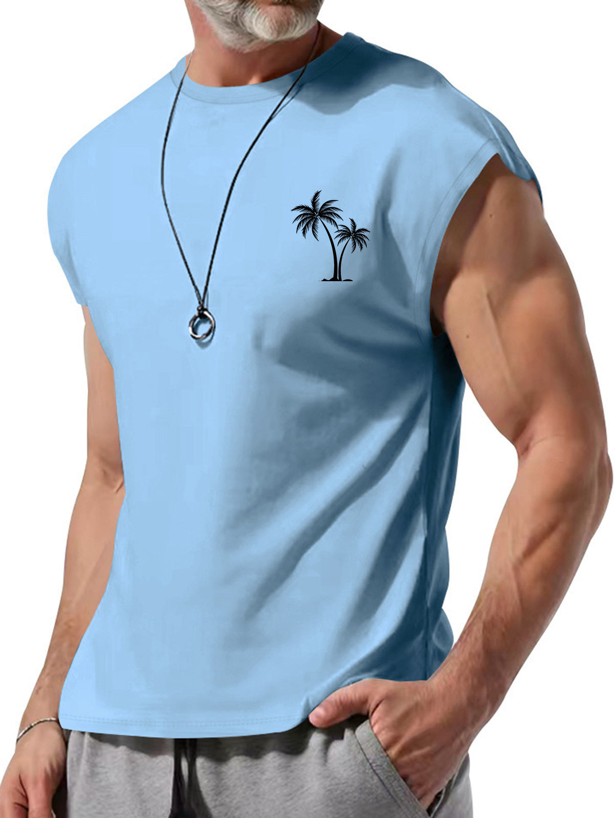 Men's Summer Round Neck Coconut Print Sleeveless Vest