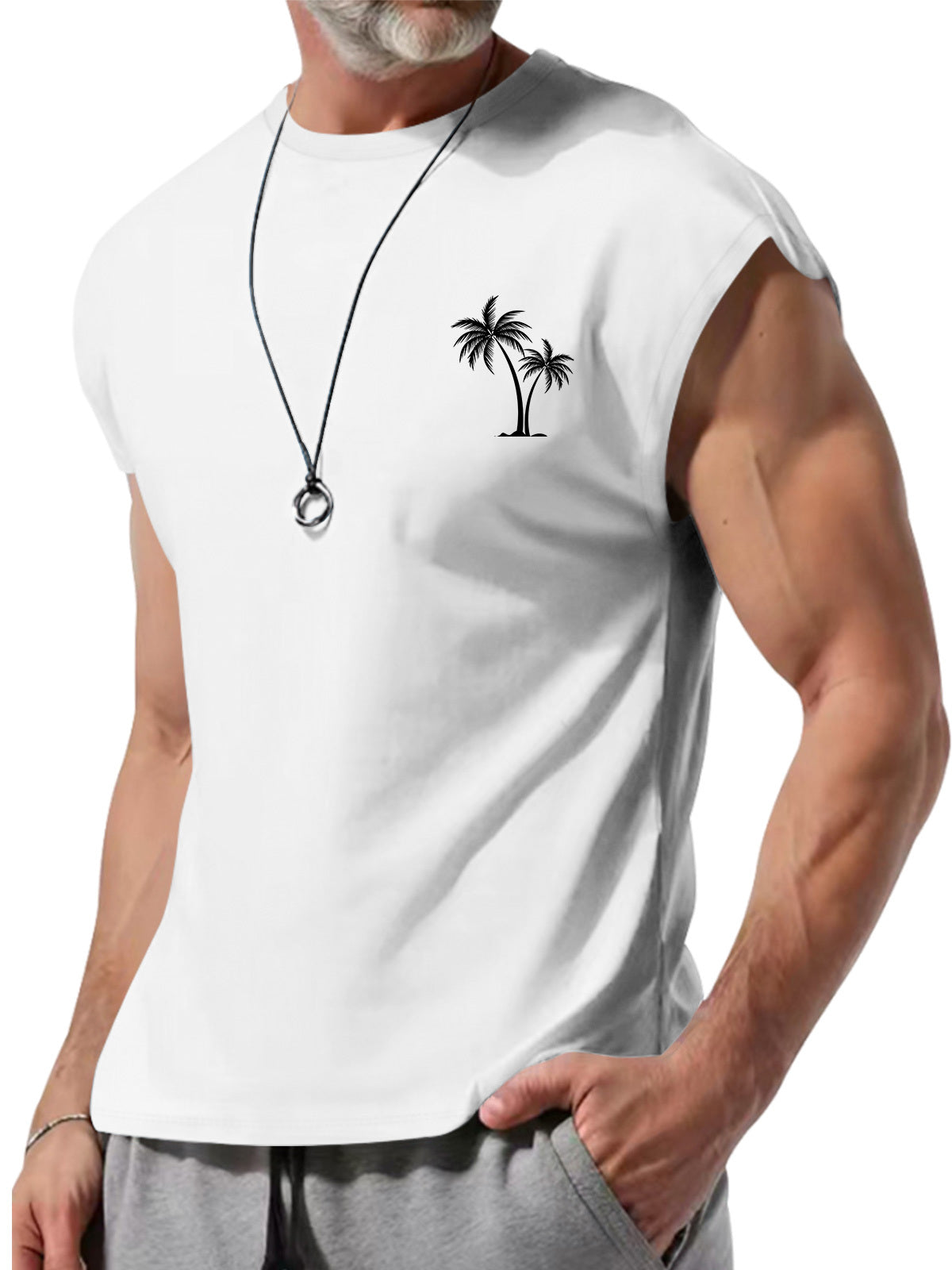 Men's Summer Round Neck Coconut Print Sleeveless Vest
