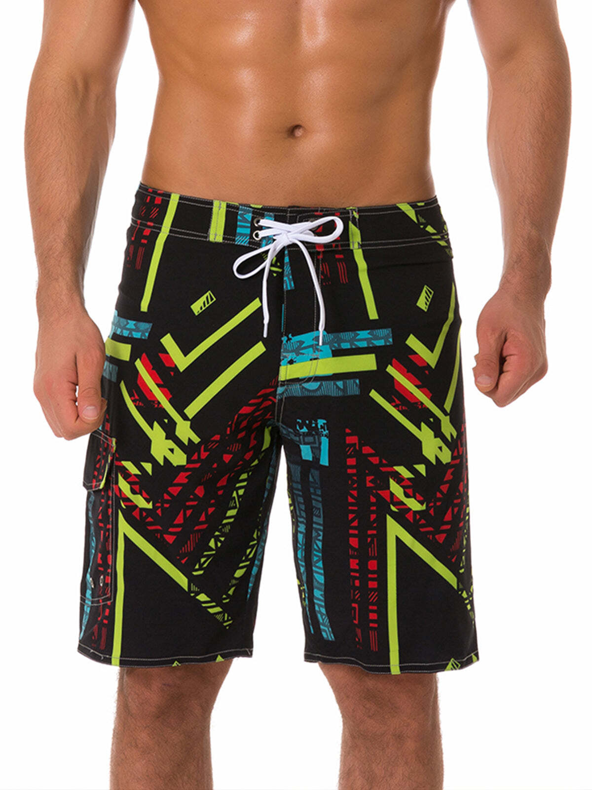 Men's Green Casual Sailboat Flat Waist Hawaiian Shorts Summer Beach Boardshorts