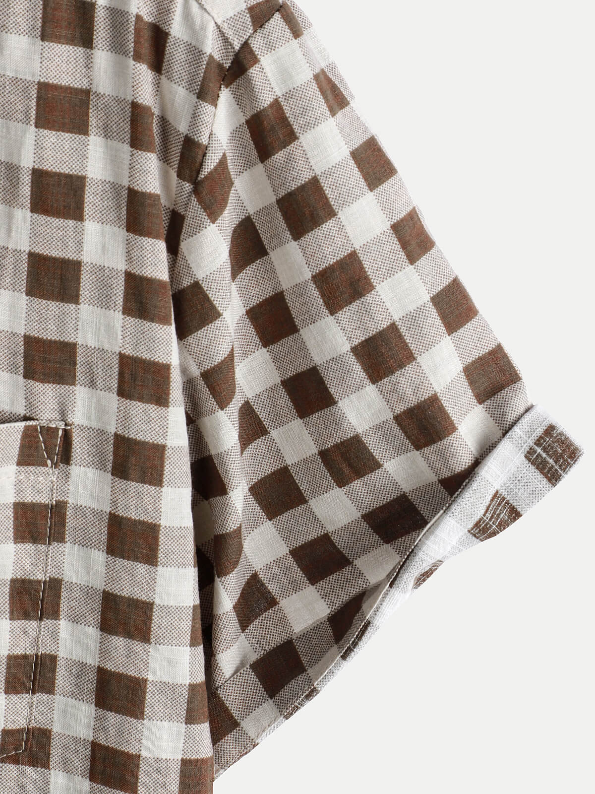Men's Brown Check Print Cotton Pocket Short Sleeve Shirt