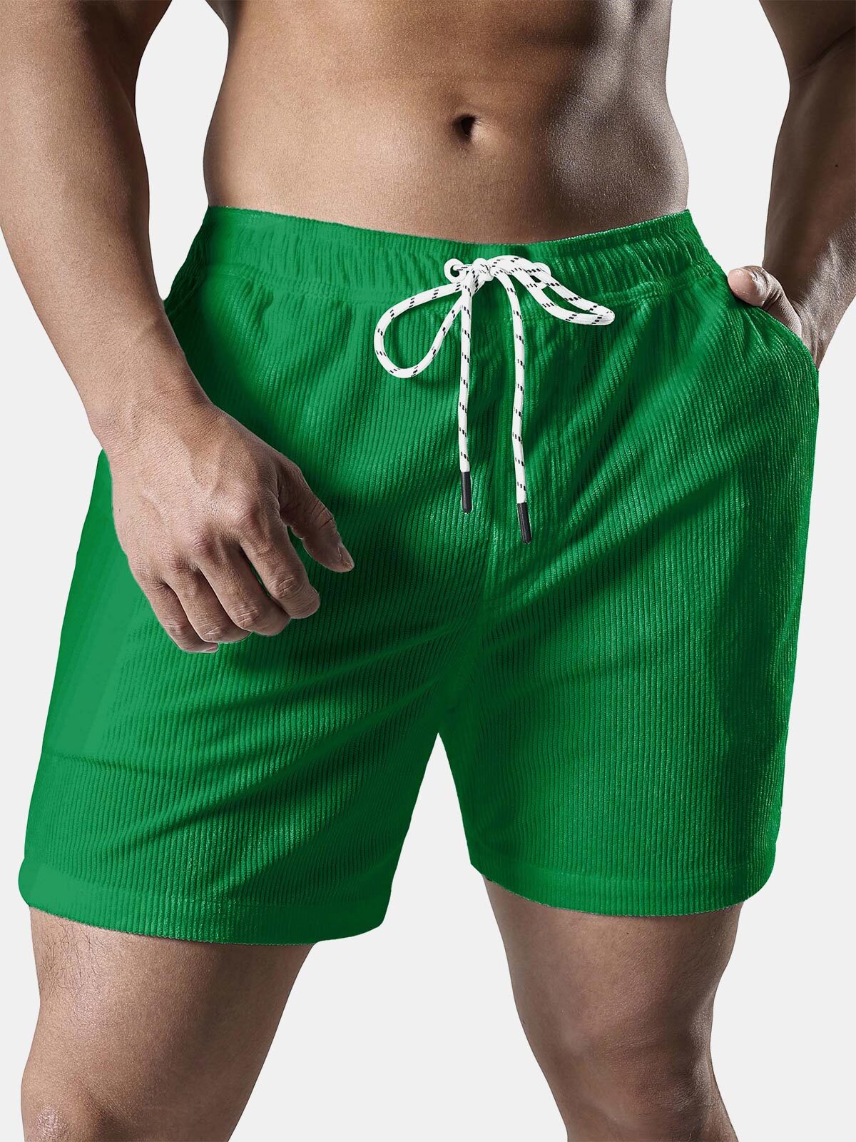 Men's Casual Drawstring Corduroy Pocket Shorts