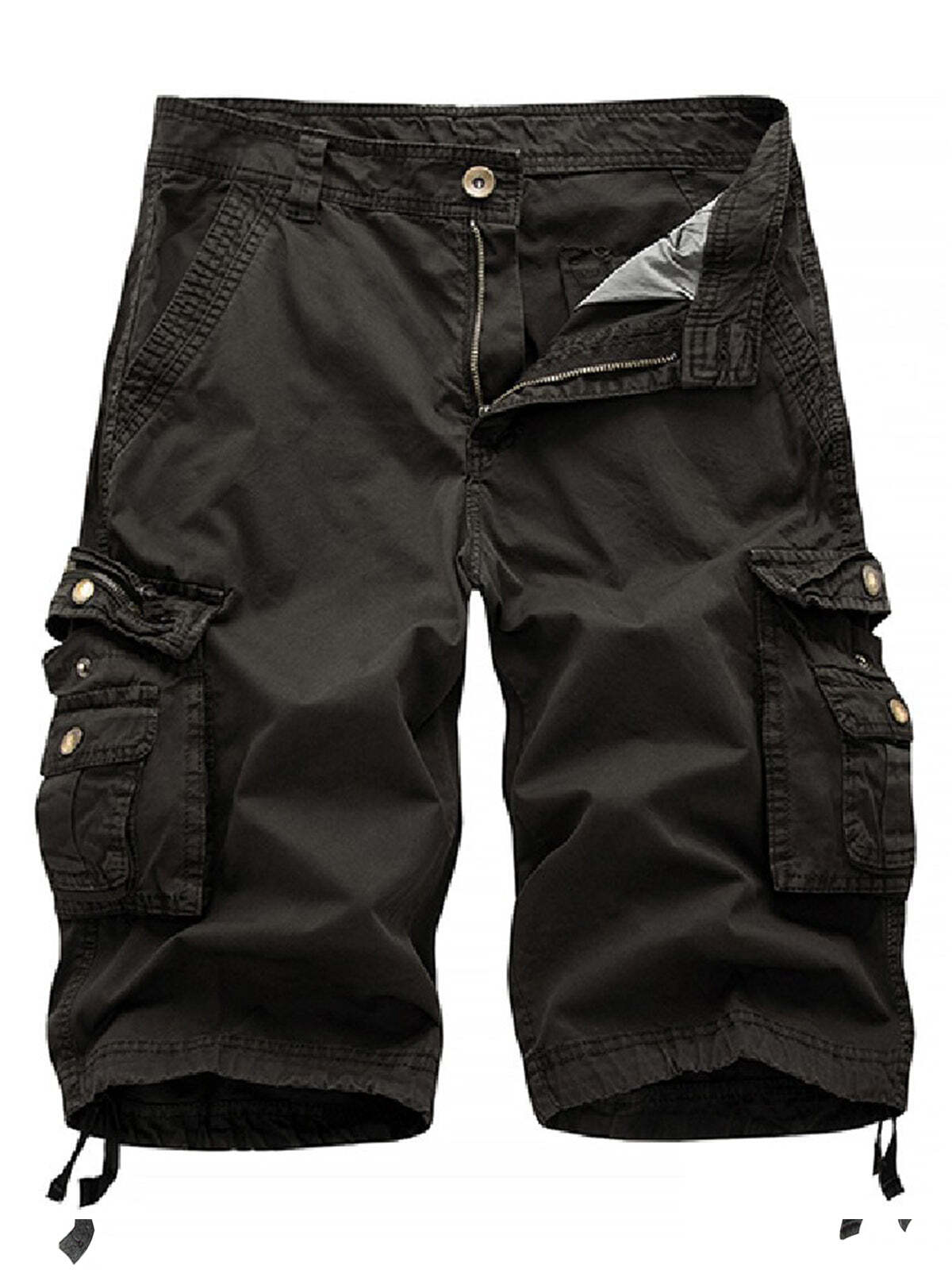 Men's Plus Size Solid Color Casual Outdoor Multi-Pocket Cotton Shorts