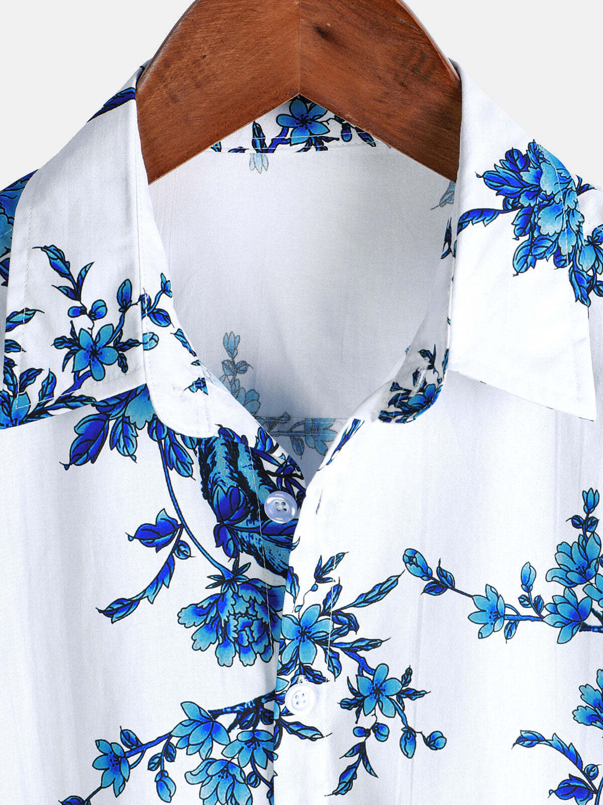 Men's Blue Blossom Holiday Cotton Short Sleeve Shirt