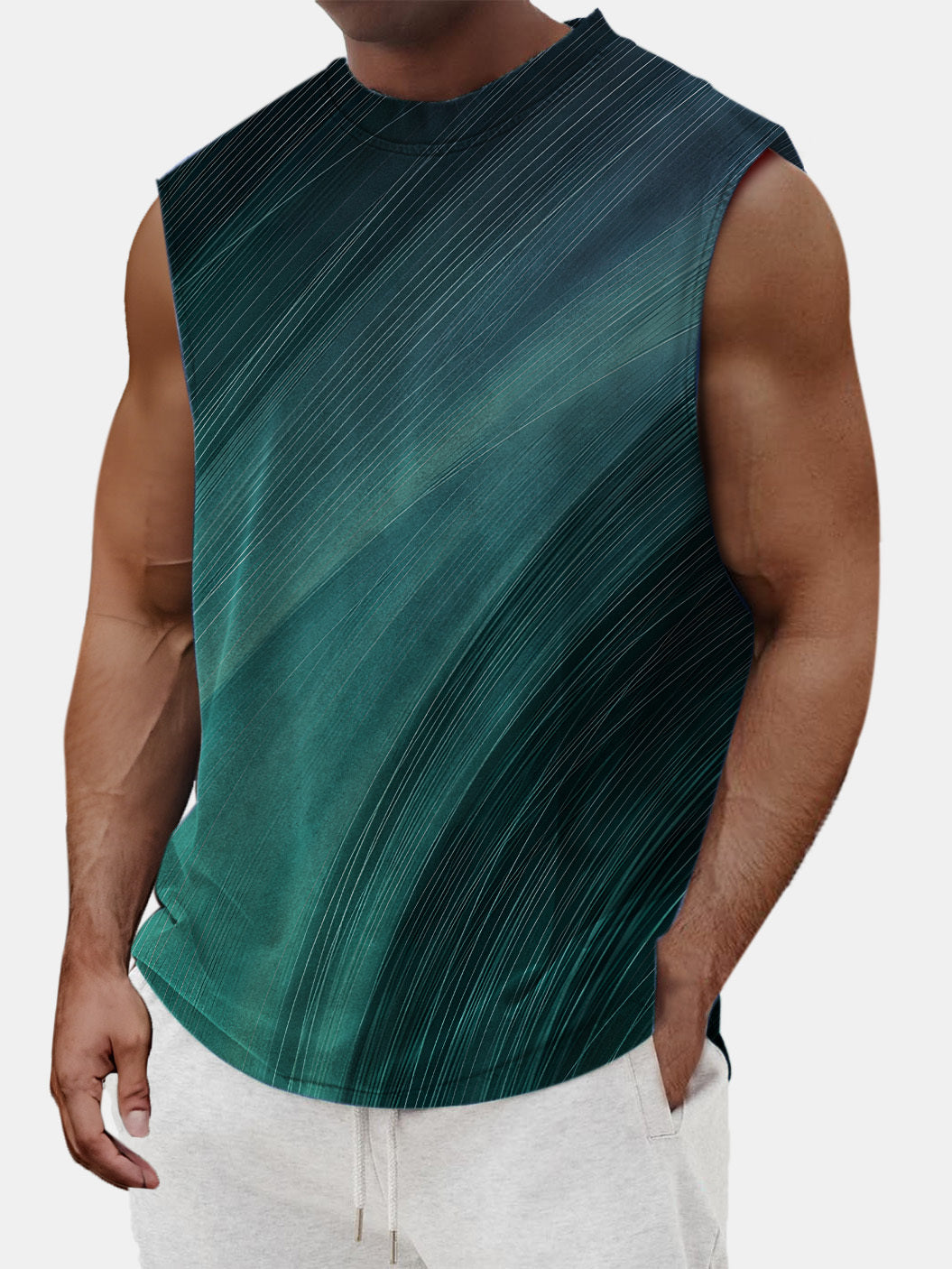 Men's Summer Gradient Sleeveless Printed T-shirt