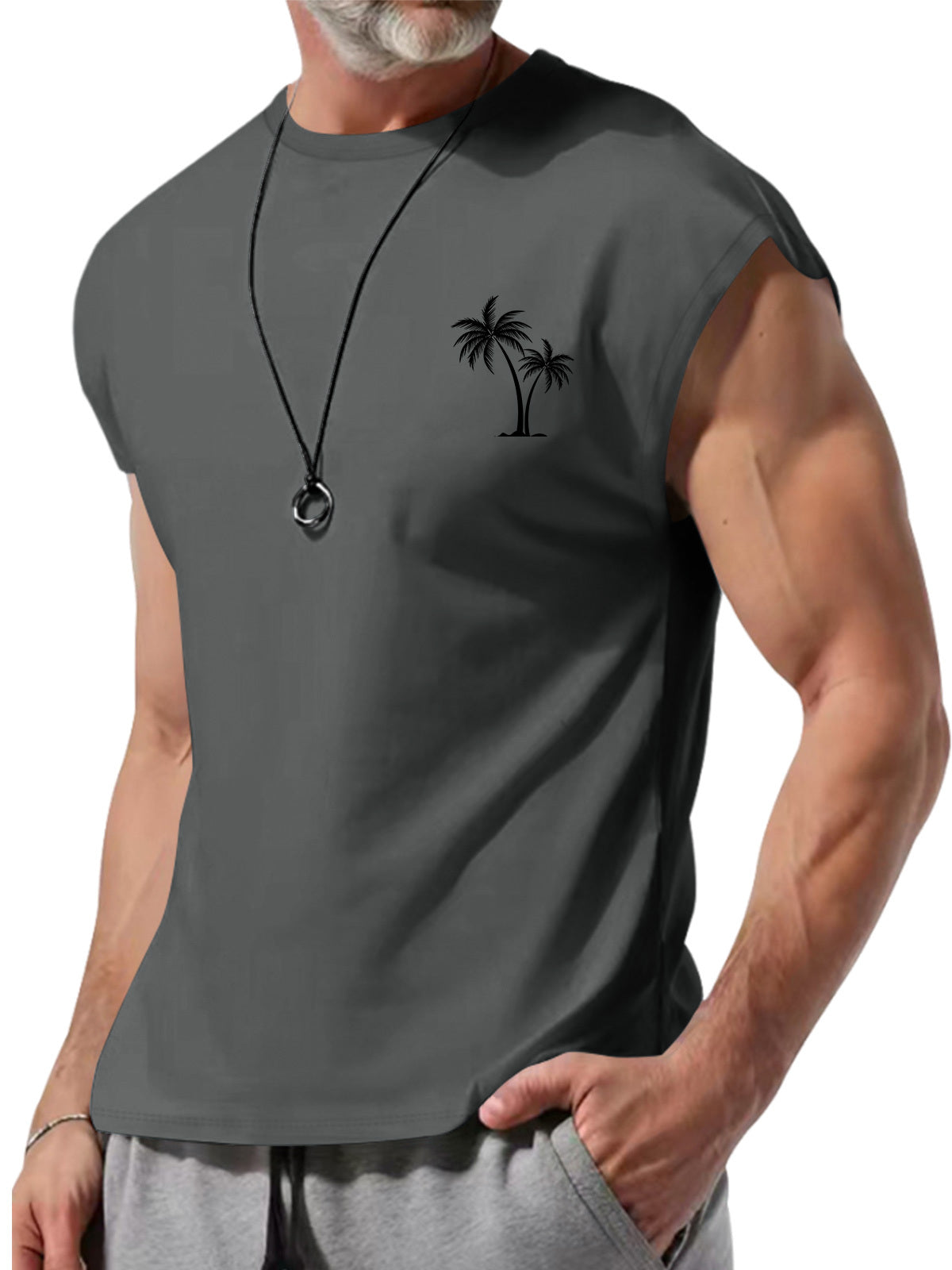 Men's Summer Round Neck Coconut Print Sleeveless Vest