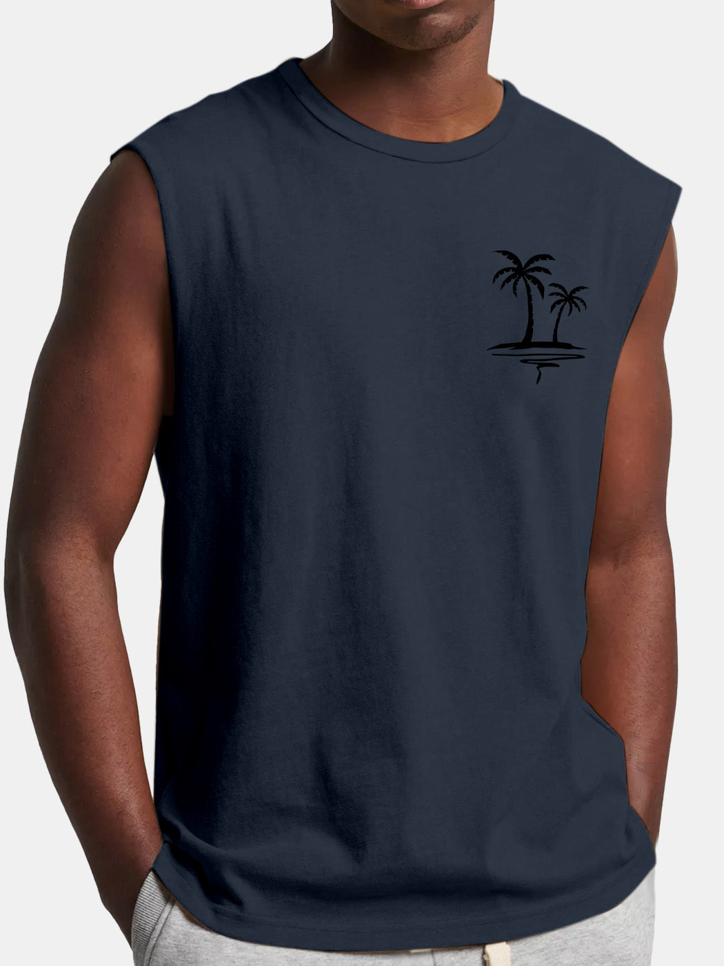 Men's Comfortable And Casual Solid Color Coconut Print Sleeveless T-shirt