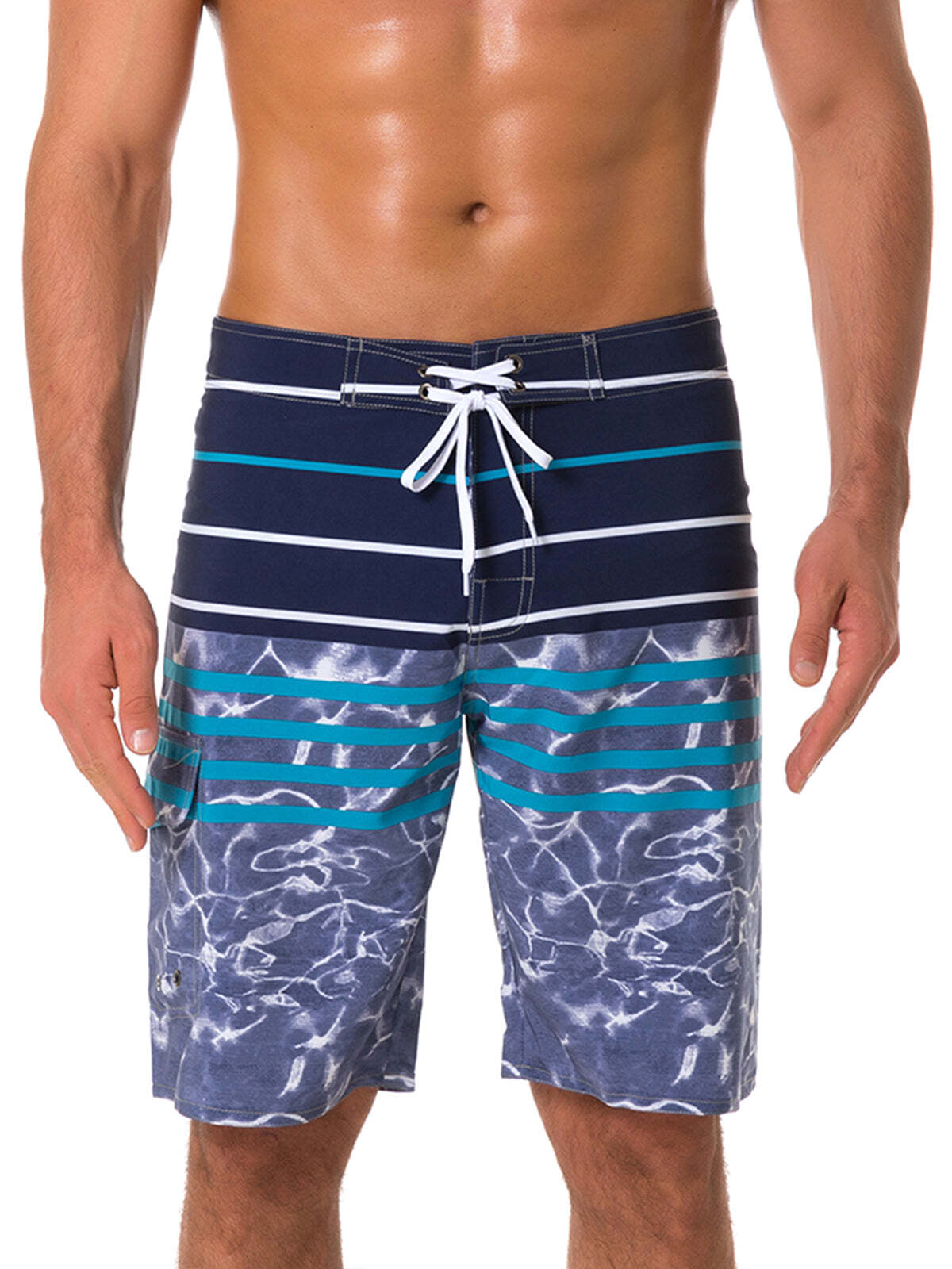 Men's Green Casual Sailboat Flat Waist Hawaiian Shorts Summer Beach Boardshorts