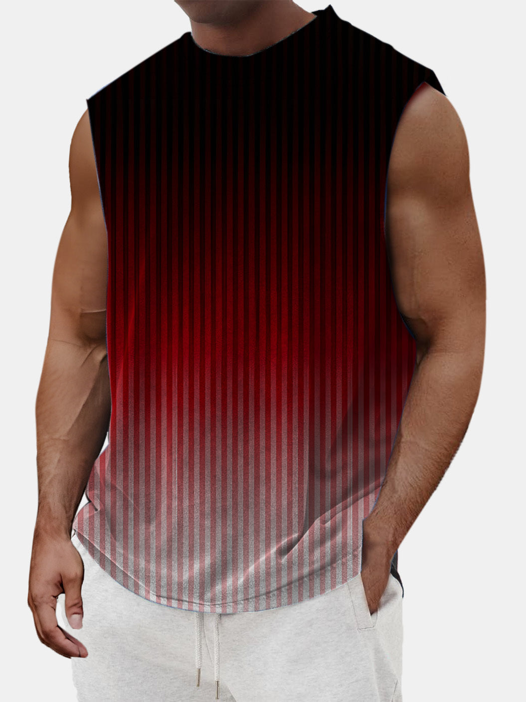 Men's Summer Casual Vertical Stripe Gradient Sleeveless T-shirt