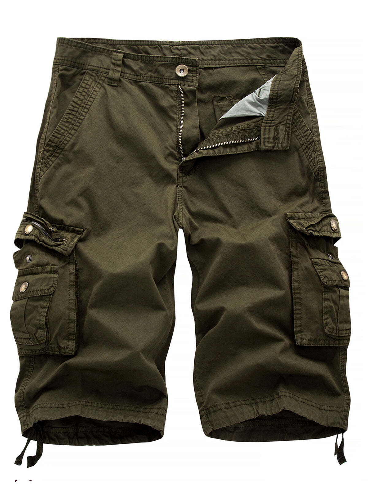 Men's Plus Size Solid Color Casual Outdoor Multi-Pocket Cotton Shorts