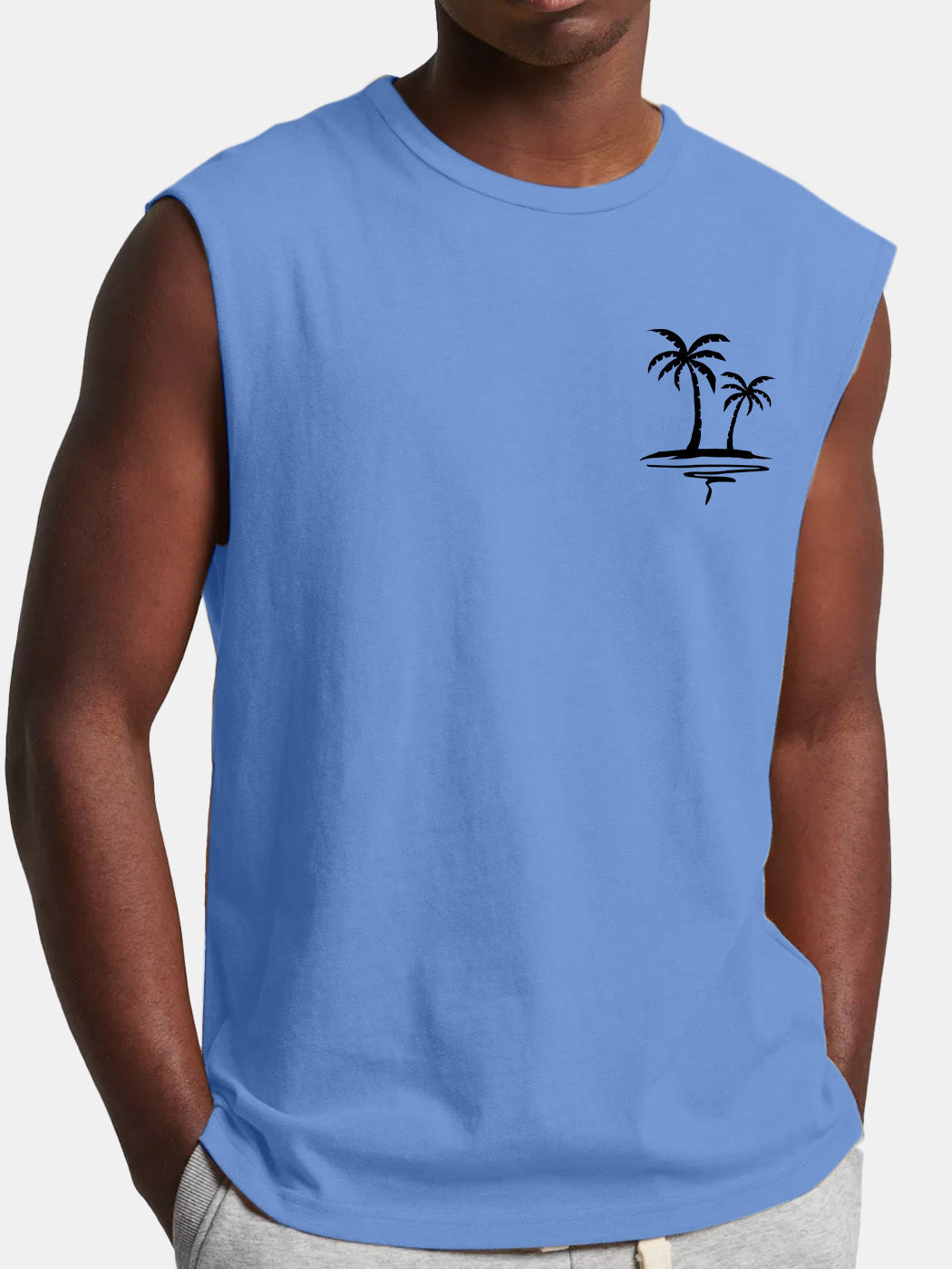 Men's Comfortable And Casual Solid Color Coconut Print Sleeveless T-shirt