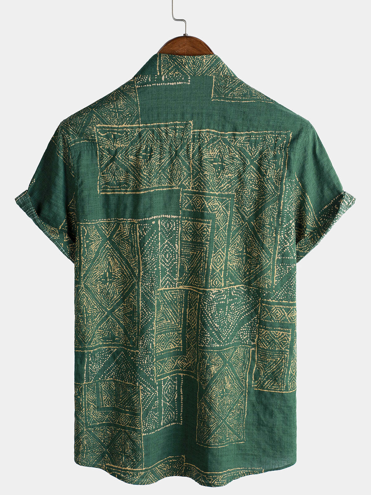 Men's Green Vintage Print Breathable Cotton Short Sleeve Shirt