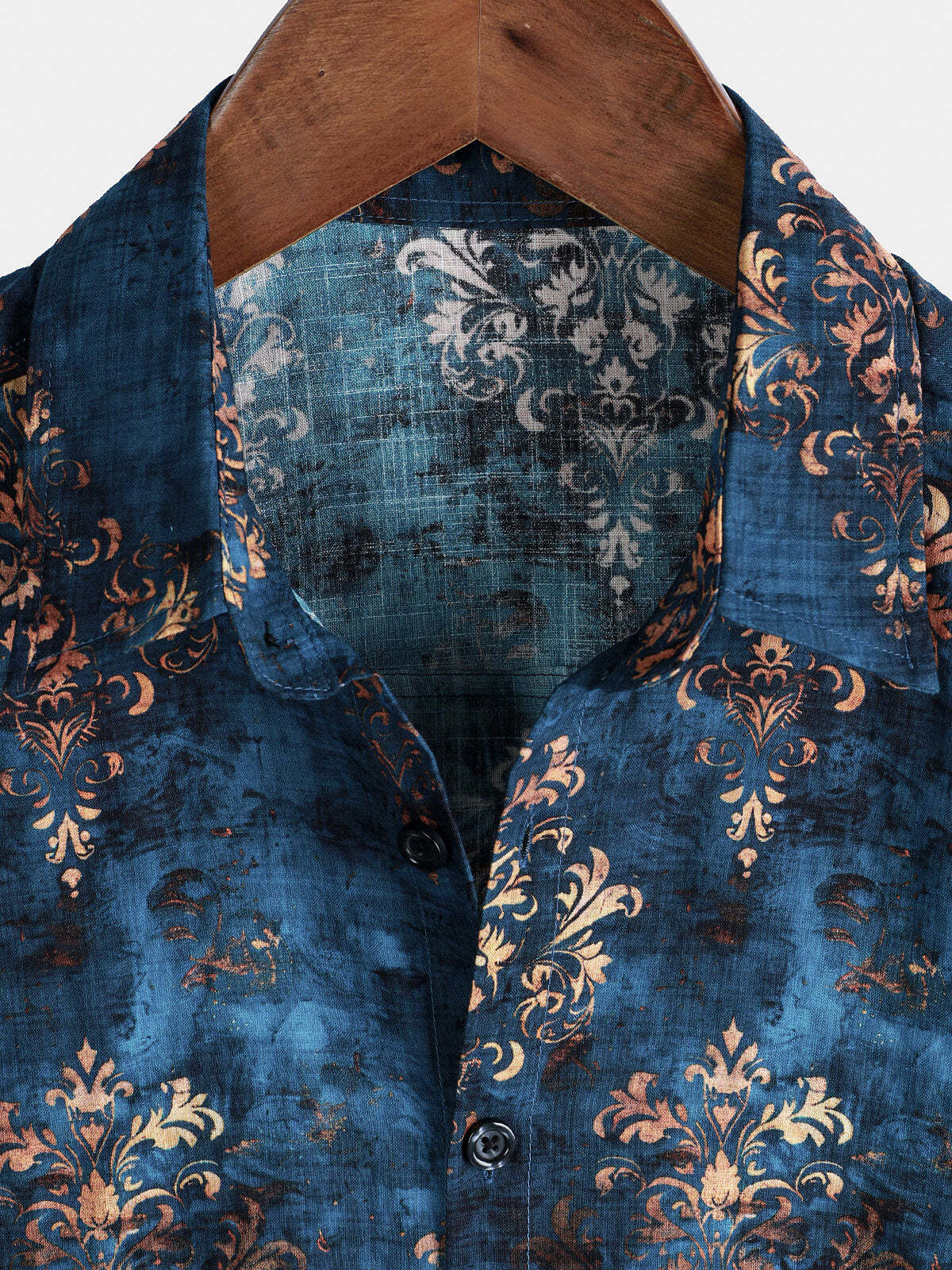 Men's Blue Retro Summer Short Sleeve Button Up Shirt