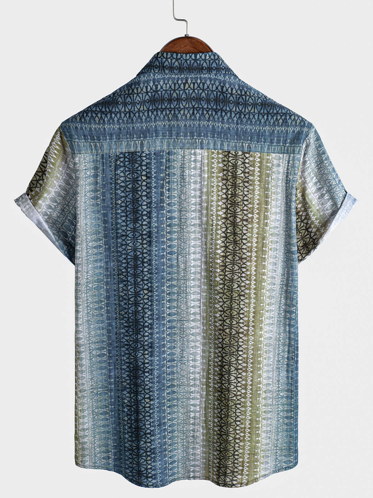 Men's Retro Gradient Striped Print Short Sleeve Shirt