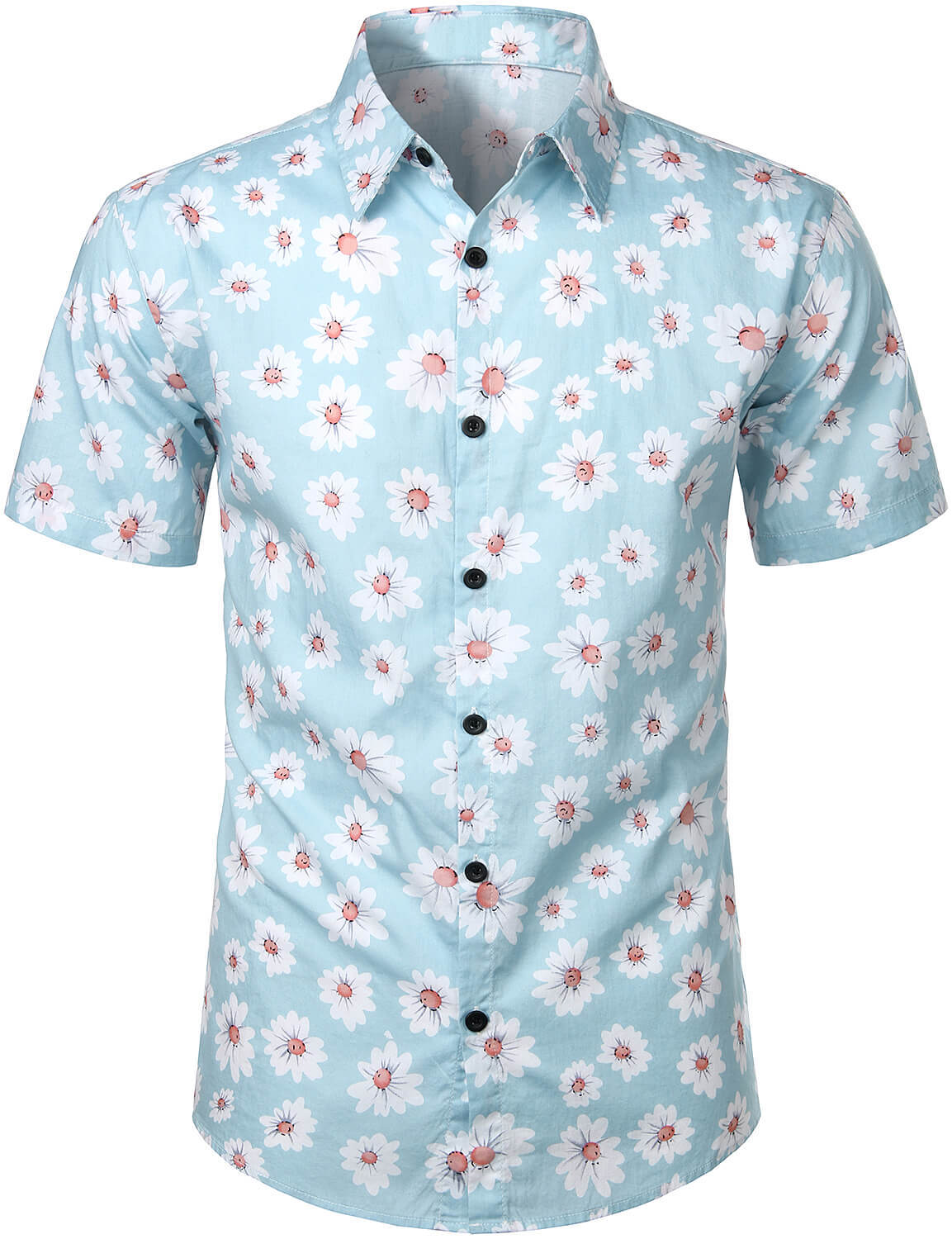 Men's Floral Daisy Print Tropical Hawaiian Cotton Flower Shirt