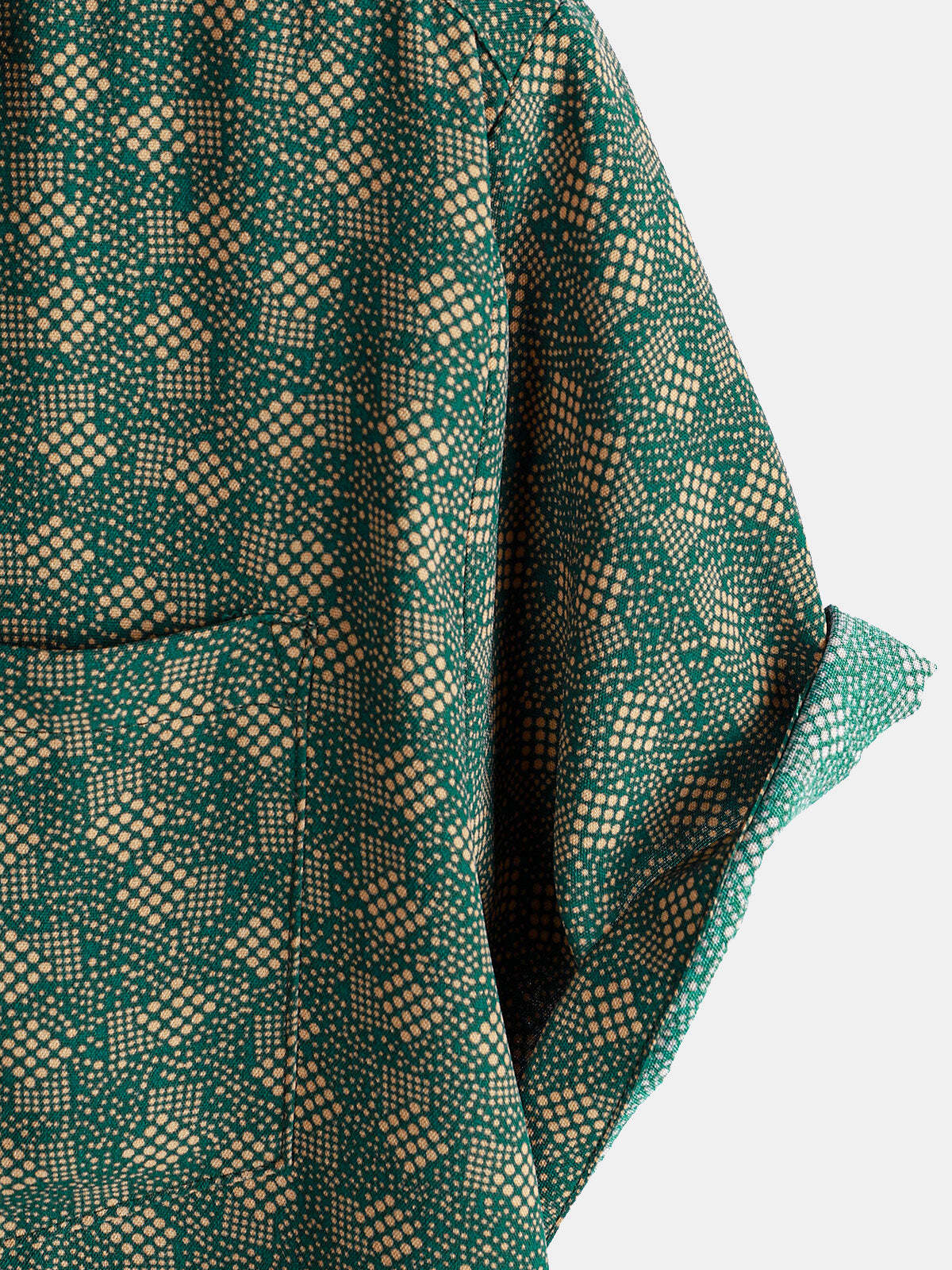 Men's Retro Geometric Print Green Pocket Short Sleeve Shirt