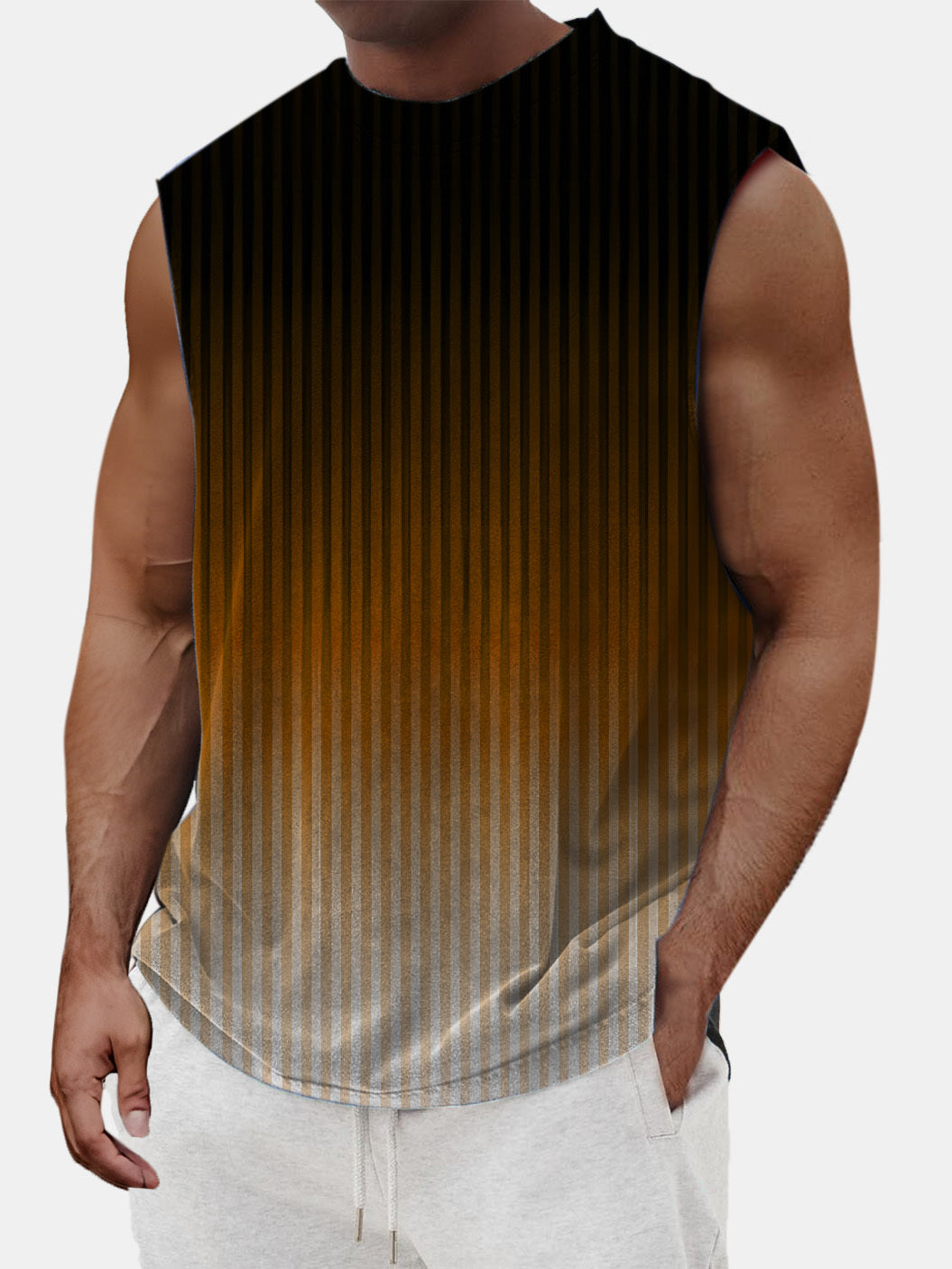 Men's Summer Casual Vertical Stripe Gradient Sleeveless T-shirt