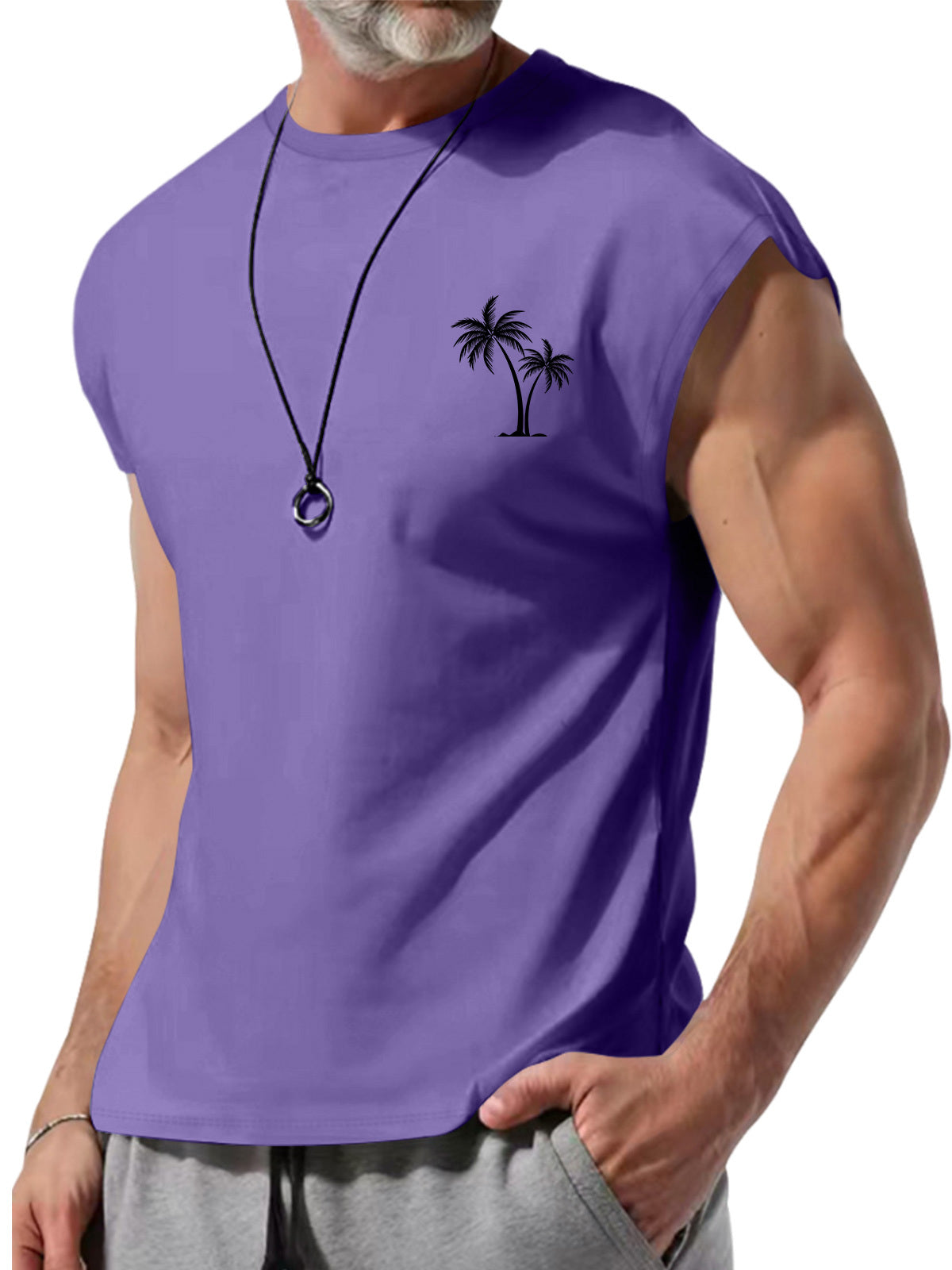 Men's Summer Round Neck Coconut Print Sleeveless Vest