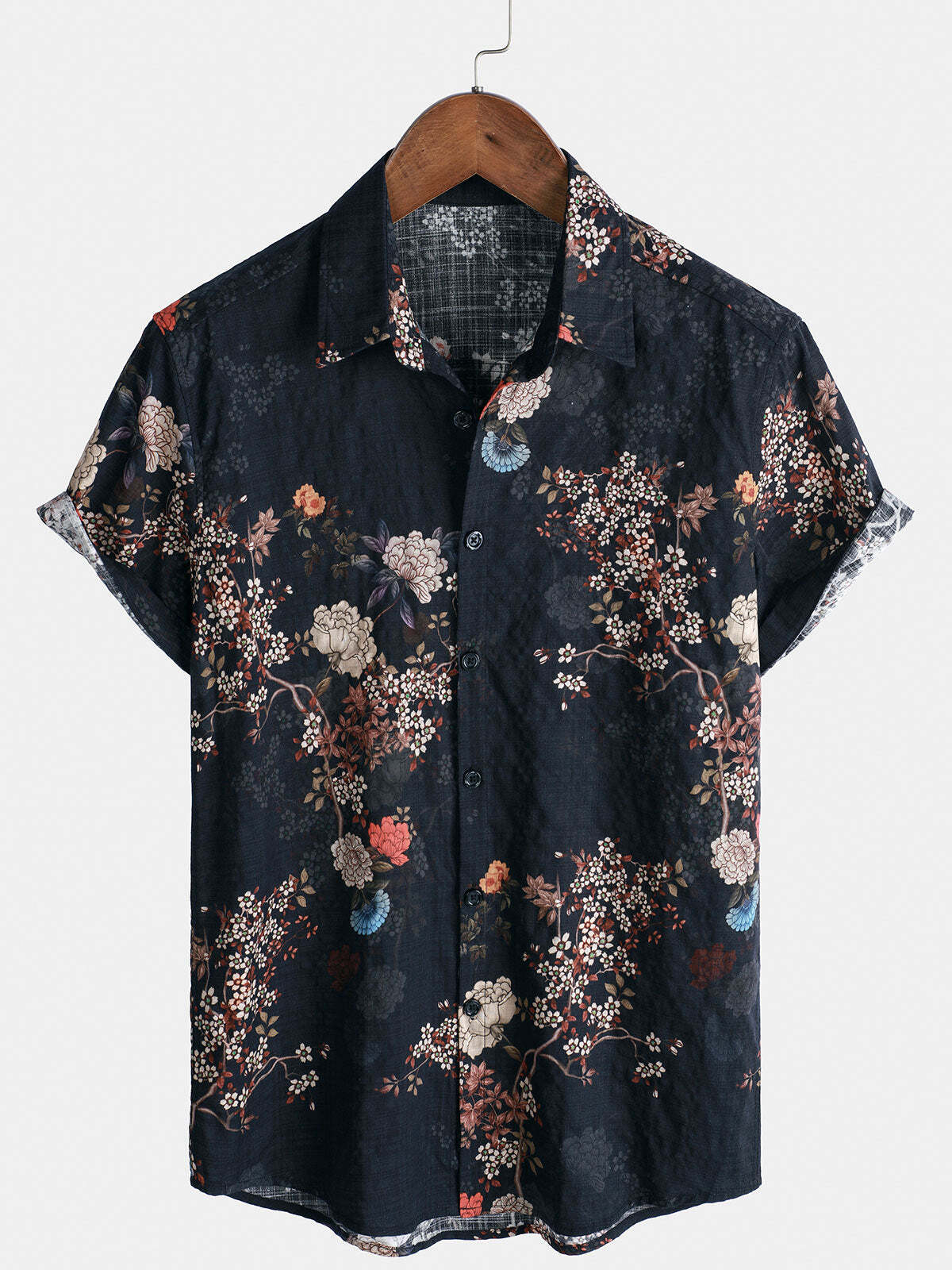 Men's Retro Floral Vacation Button Up Short Sleeve Shirt