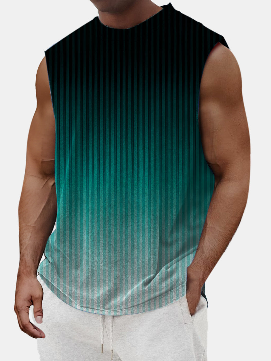 Men's Summer Casual Vertical Stripe Gradient Sleeveless T-shirt
