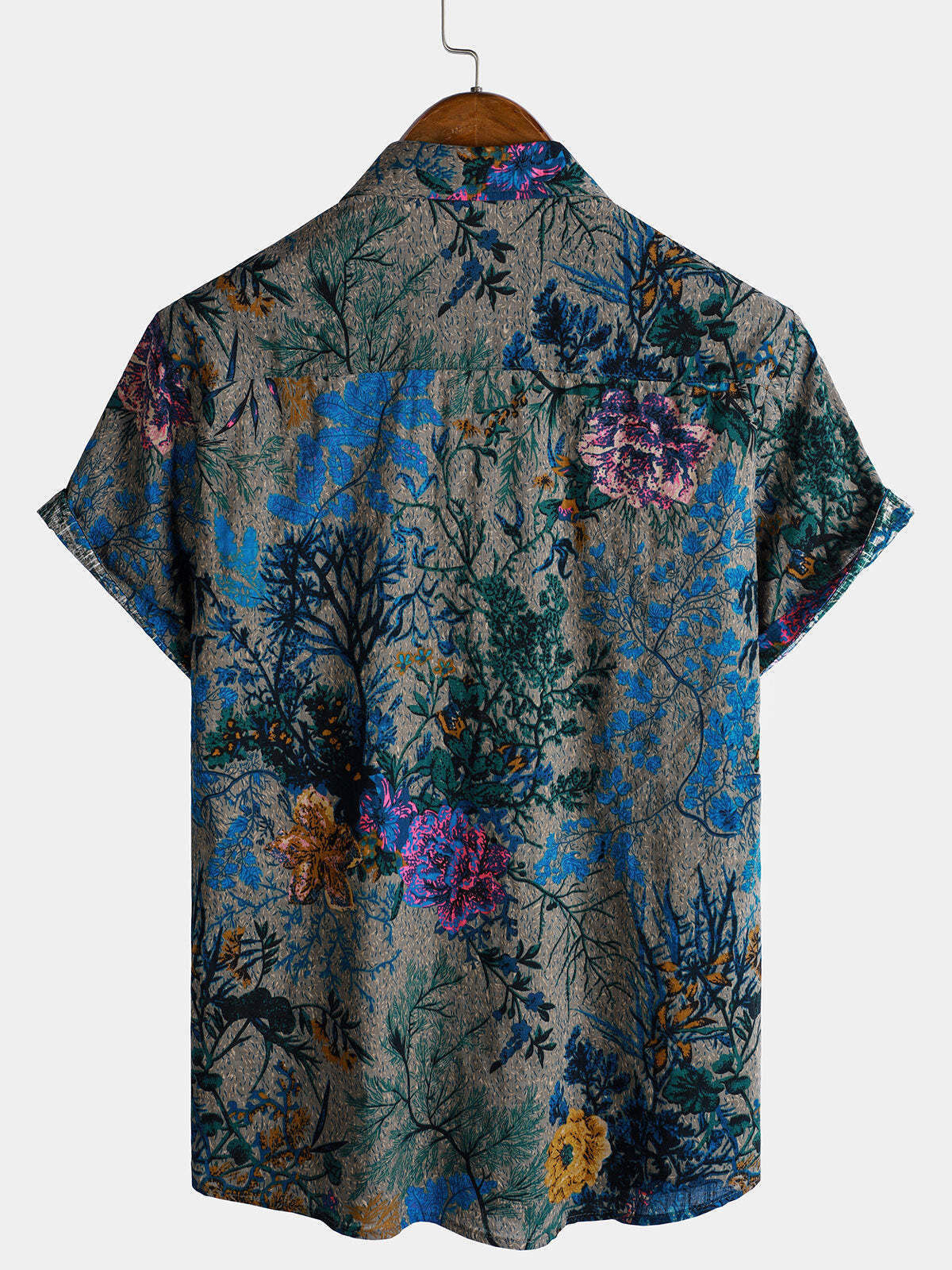 Men's Breathable Retro Floral Pattern Short Sleeve Shirt