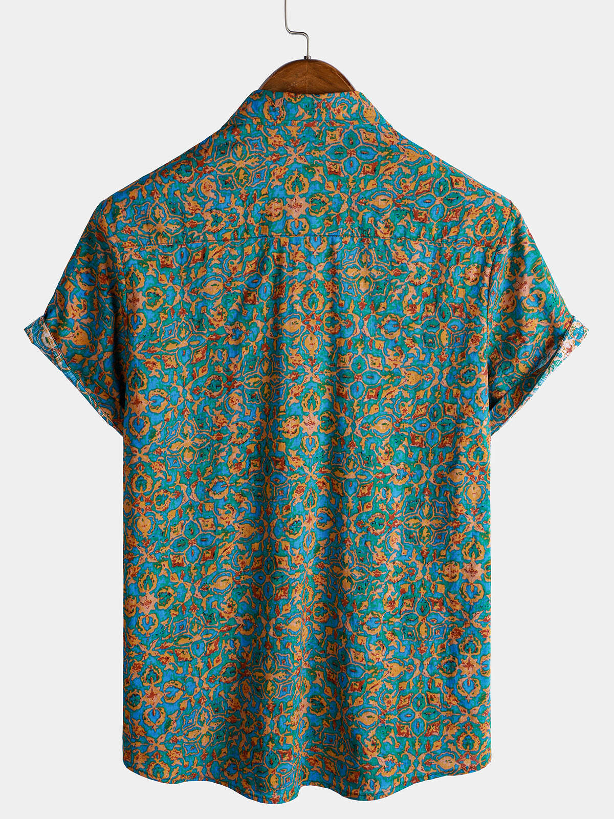 Men's Abstract Stylish Pocket Button Up Short Sleeve Retro Shirt