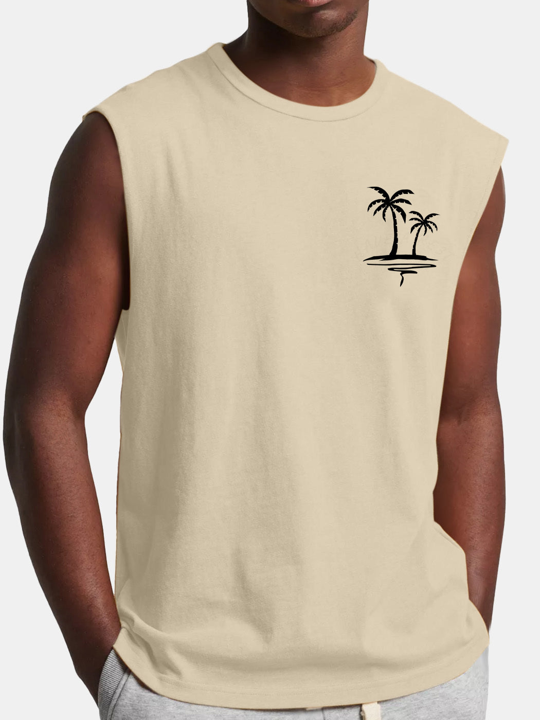 Men's Comfortable And Casual Solid Color Coconut Print Sleeveless T-shirt