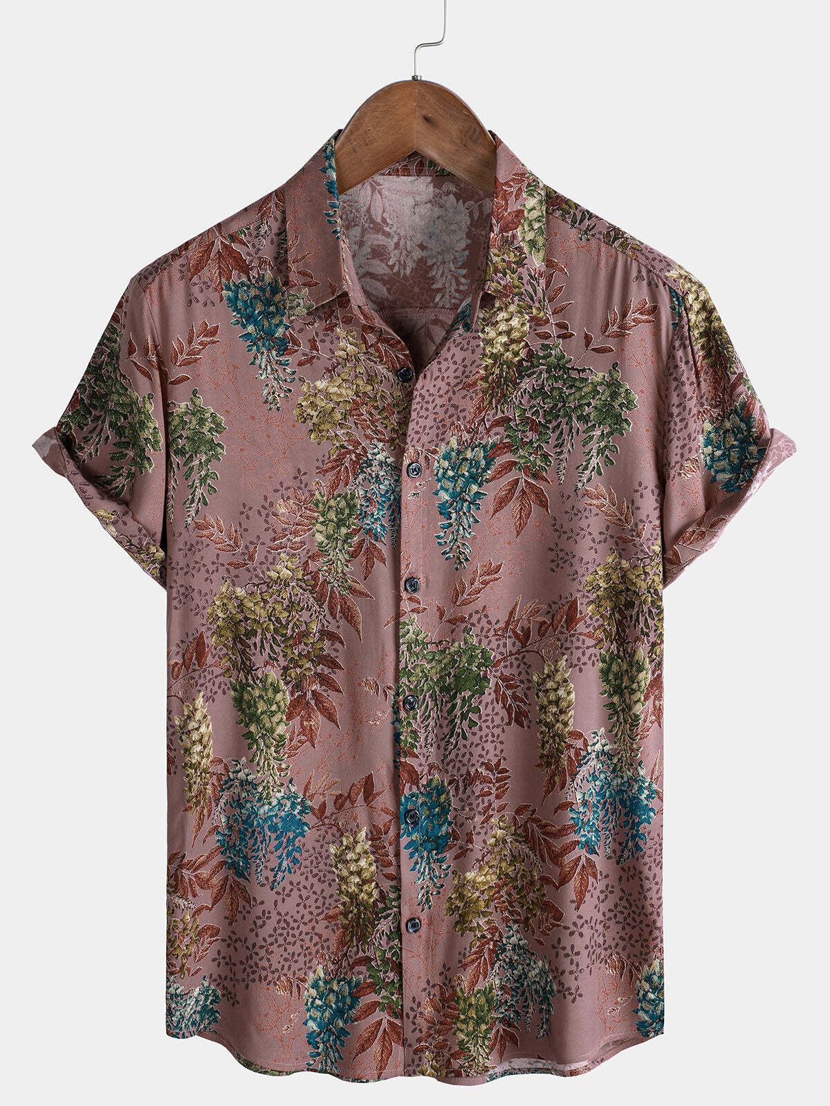 Men's Retro Print Summer Rayon Short Sleeve Shirt