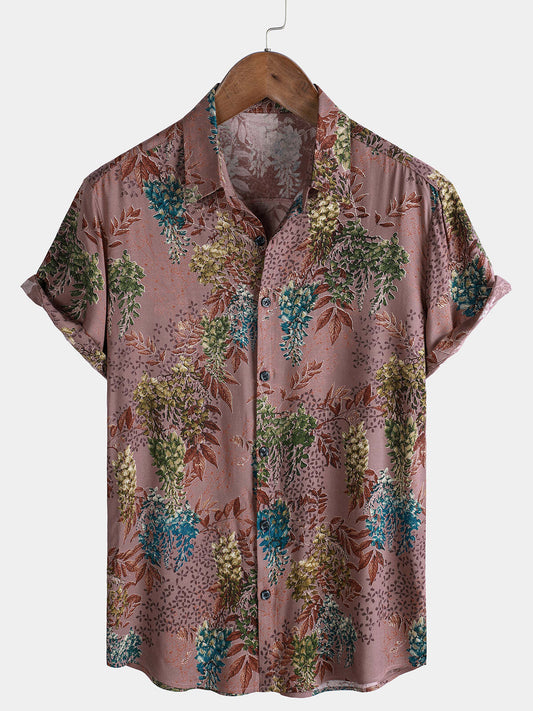Men's Retro Print Summer Rayon Short Sleeve Shirt