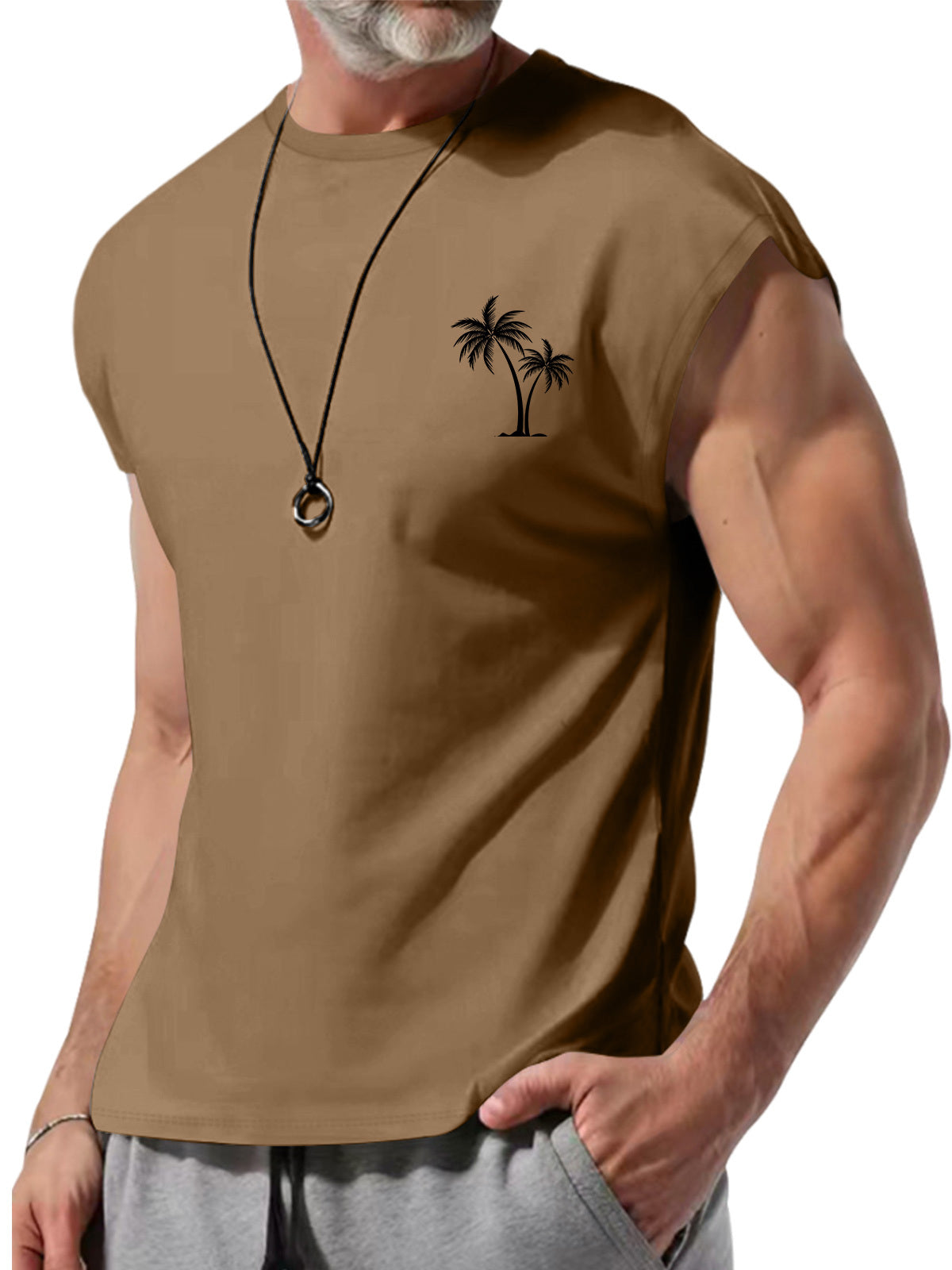 Men's Summer Round Neck Coconut Print Sleeveless Vest