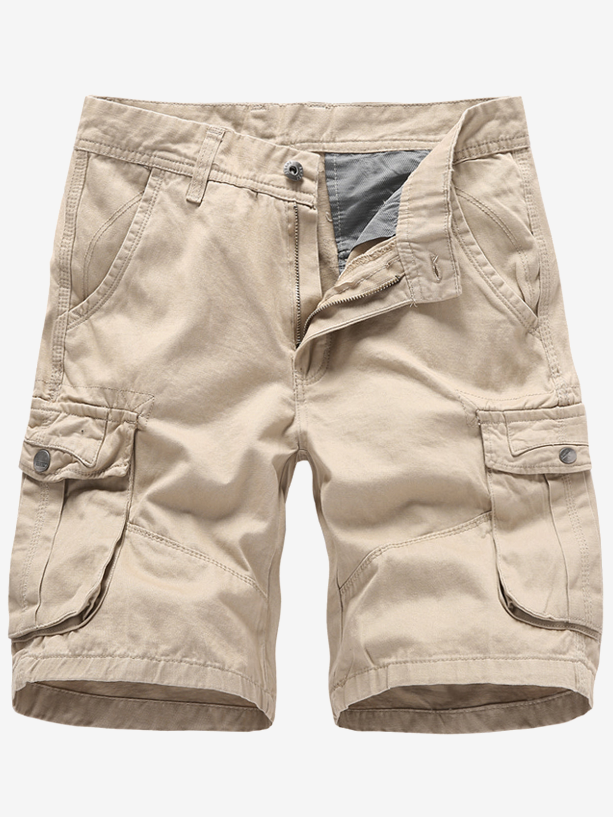 Men's Solid Color Multi-pocket Breathable Cotton Resort Outdoor Casual Cargo Shorts