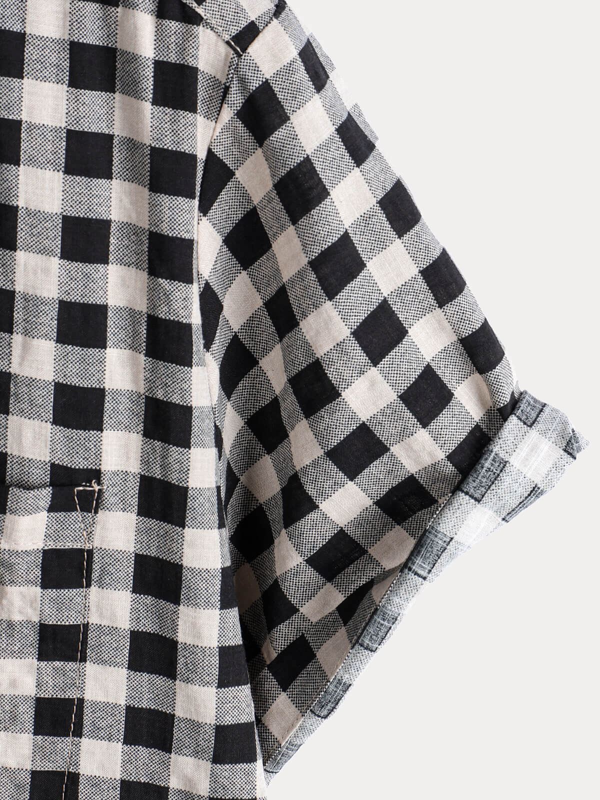 Men's Black Check Print Cotton Pocket Short Sleeve Shirt