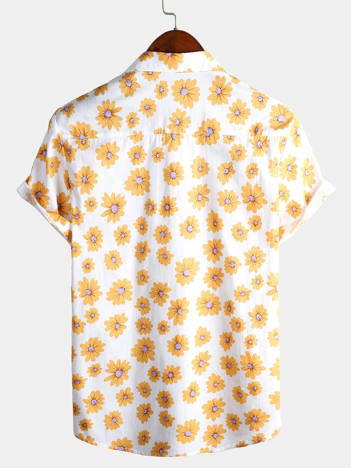 Men's Floral Daisy Print Tropical Hawaiian Cotton Flower Shirt