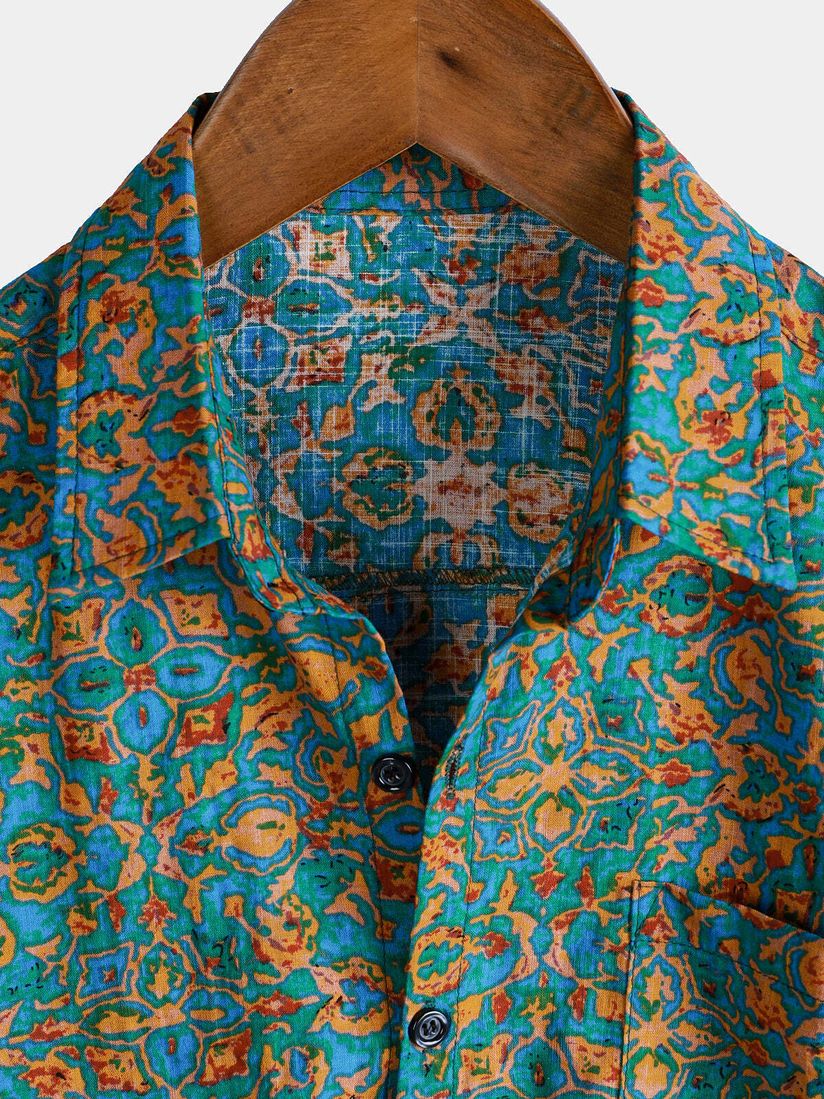Men's Abstract Stylish Pocket Button Up Short Sleeve Retro Shirt