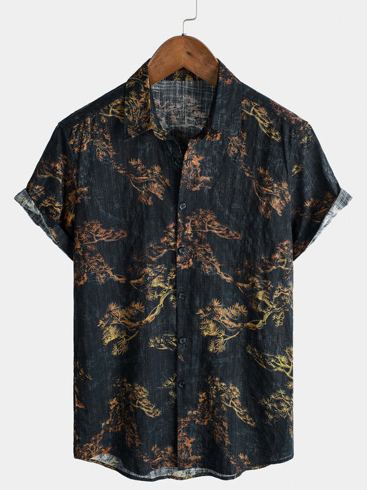 Men's Retro Print Breathable Casual Short Sleeve Shirt