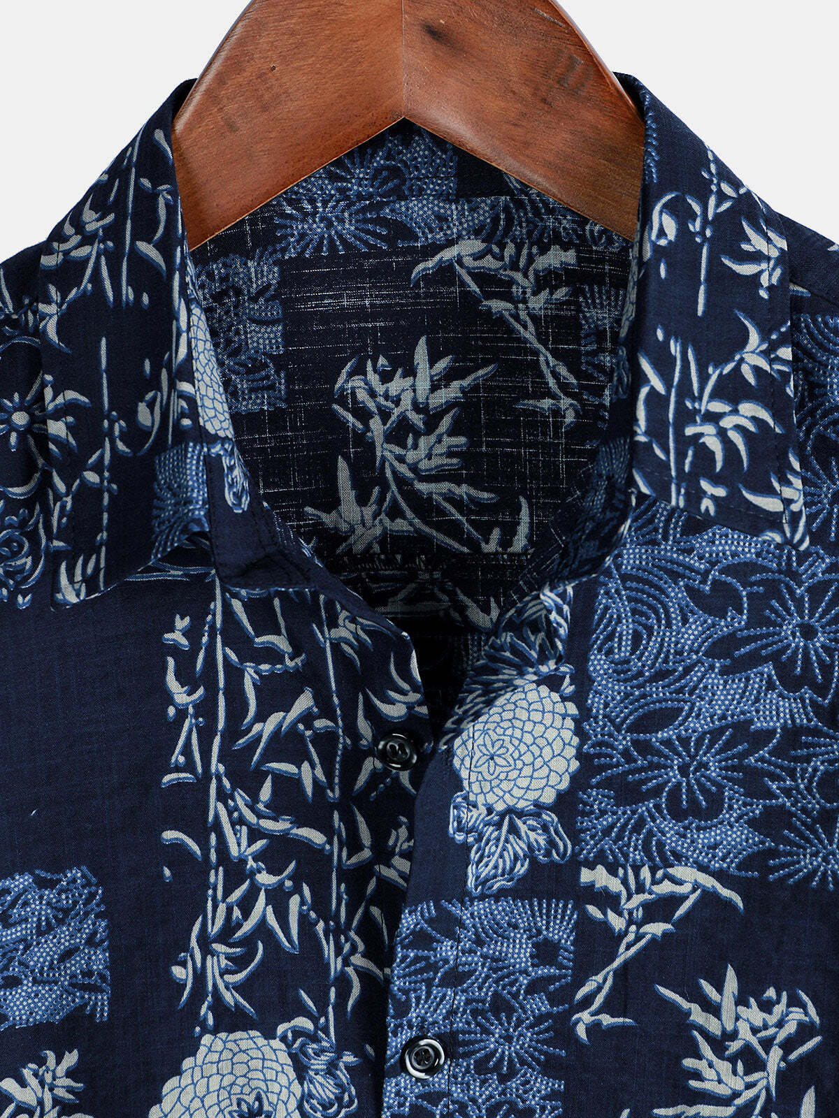 Men's Retro Navy Blue Floral Summer Short Sleeve Shirt
