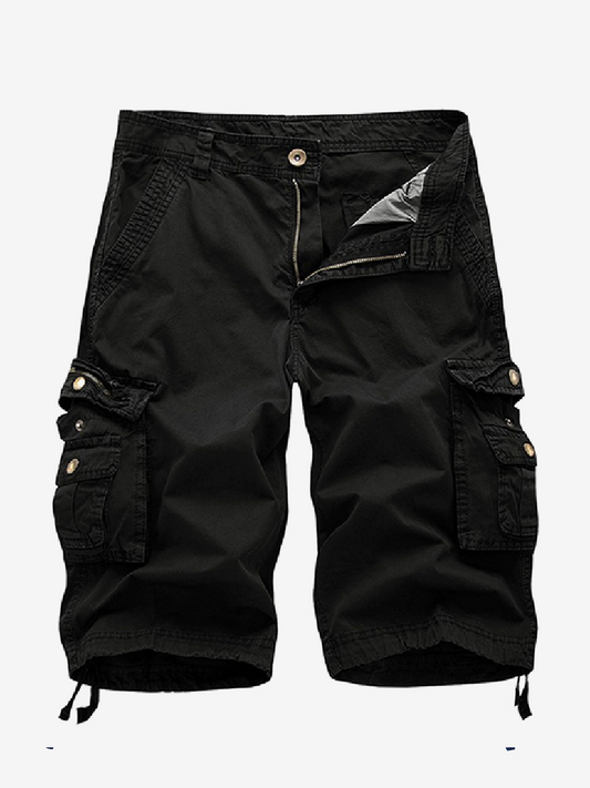 Men's Plus Size Solid Color Casual Outdoor Multi-Pocket Cotton Shorts