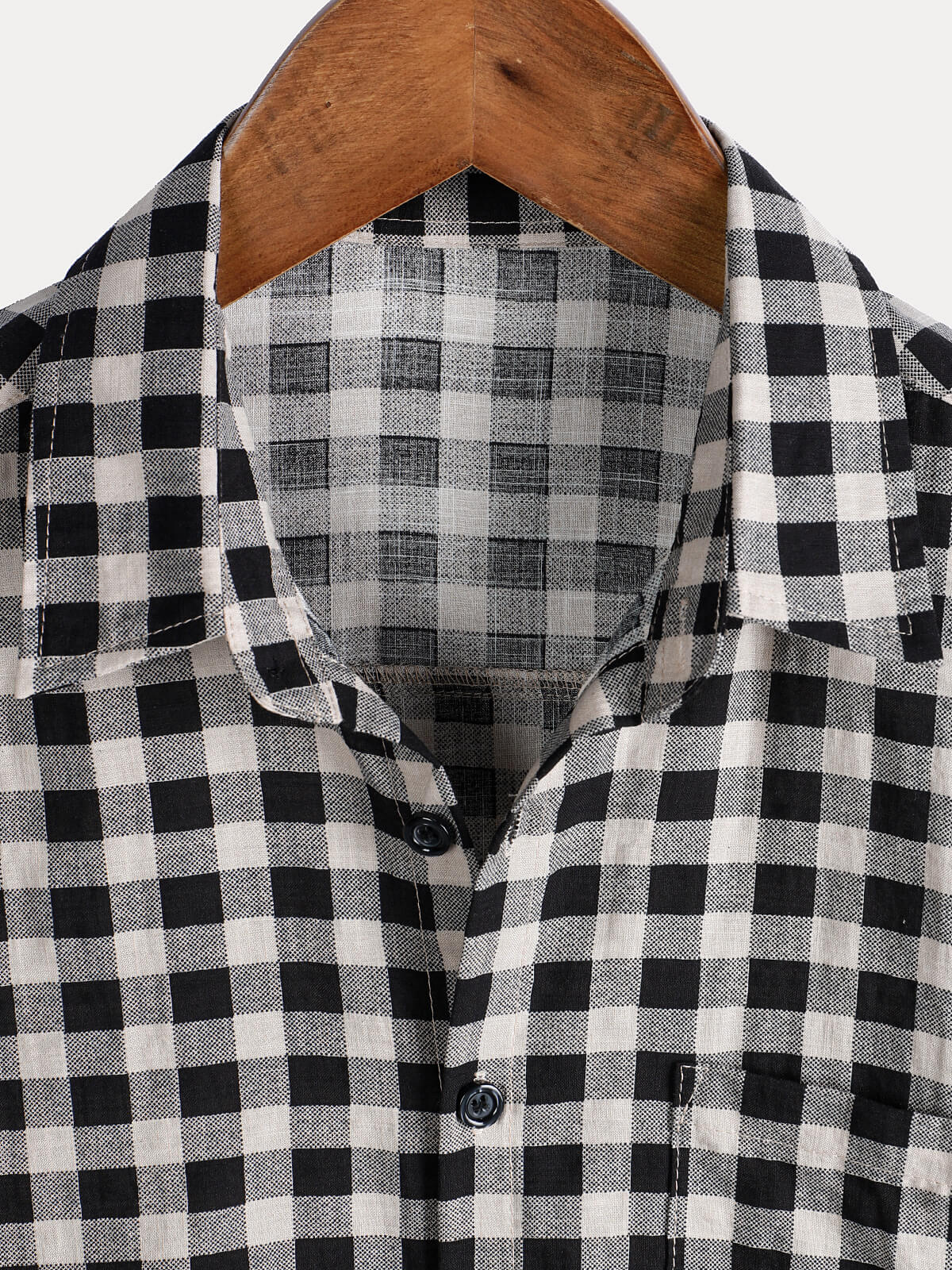 Men's Black Check Print Cotton Pocket Short Sleeve Shirt