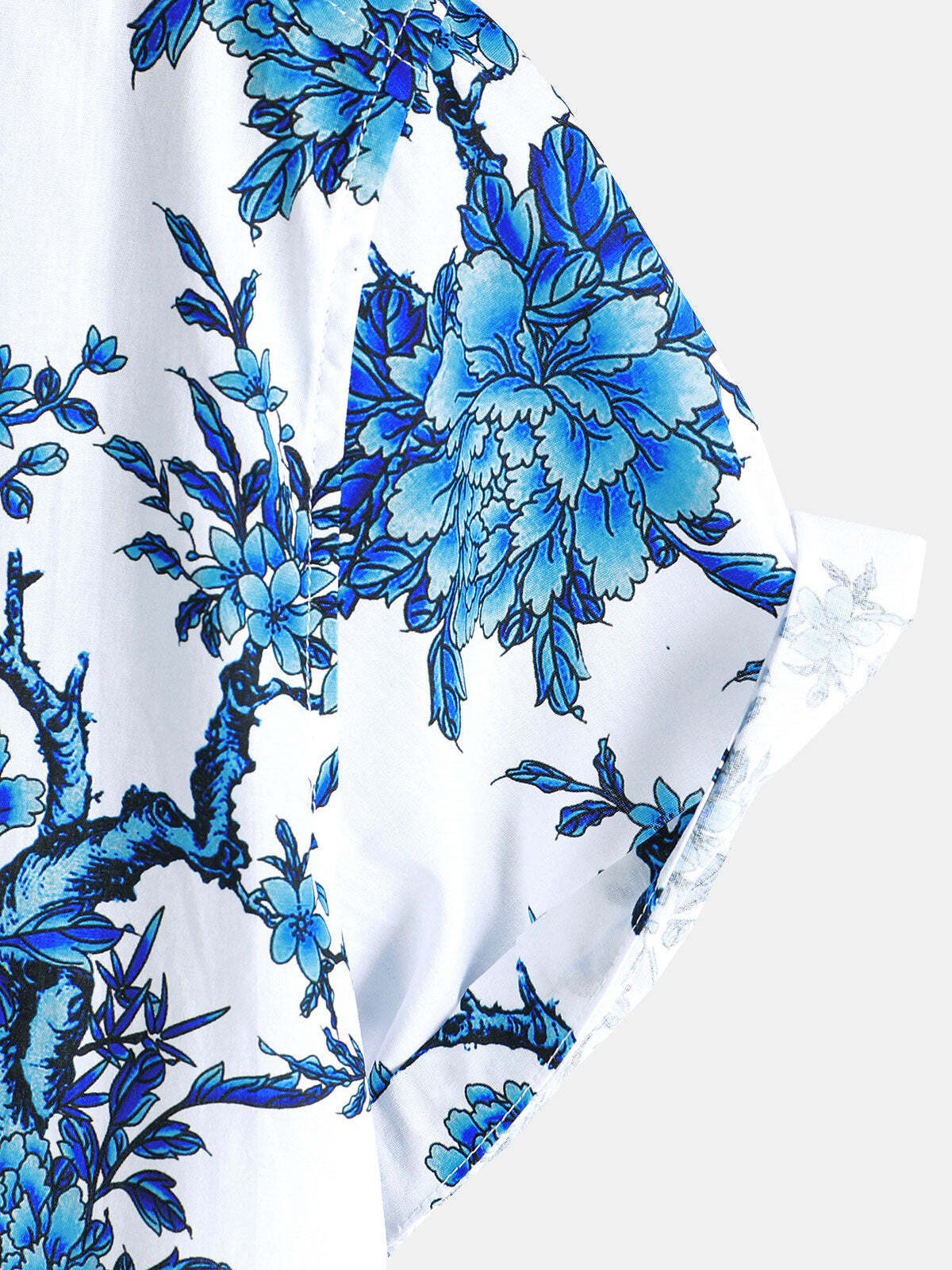 Men's Blue Blossom Holiday Cotton Short Sleeve Shirt