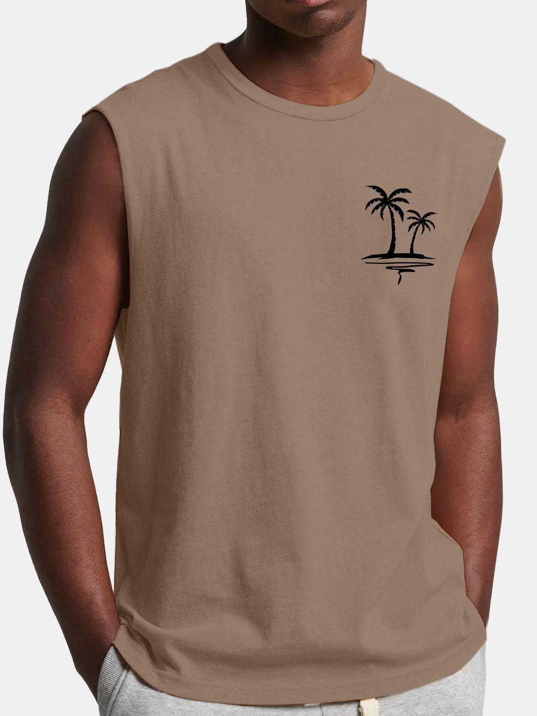 Men's Comfortable And Casual Solid Color Coconut Print Sleeveless T-shirt