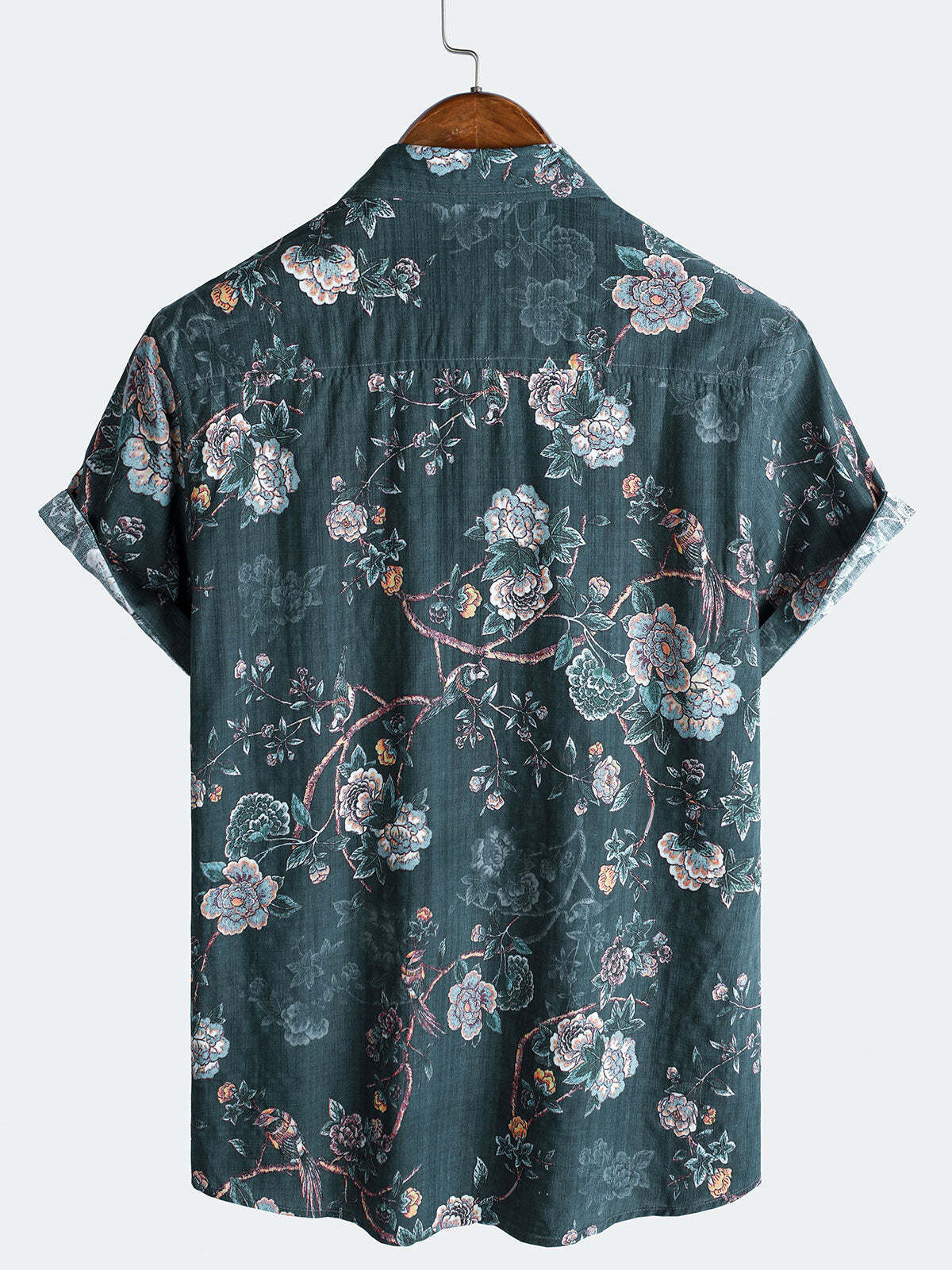 Men's Floral Print Camp Button Up Short Sleeve Casual Shirt