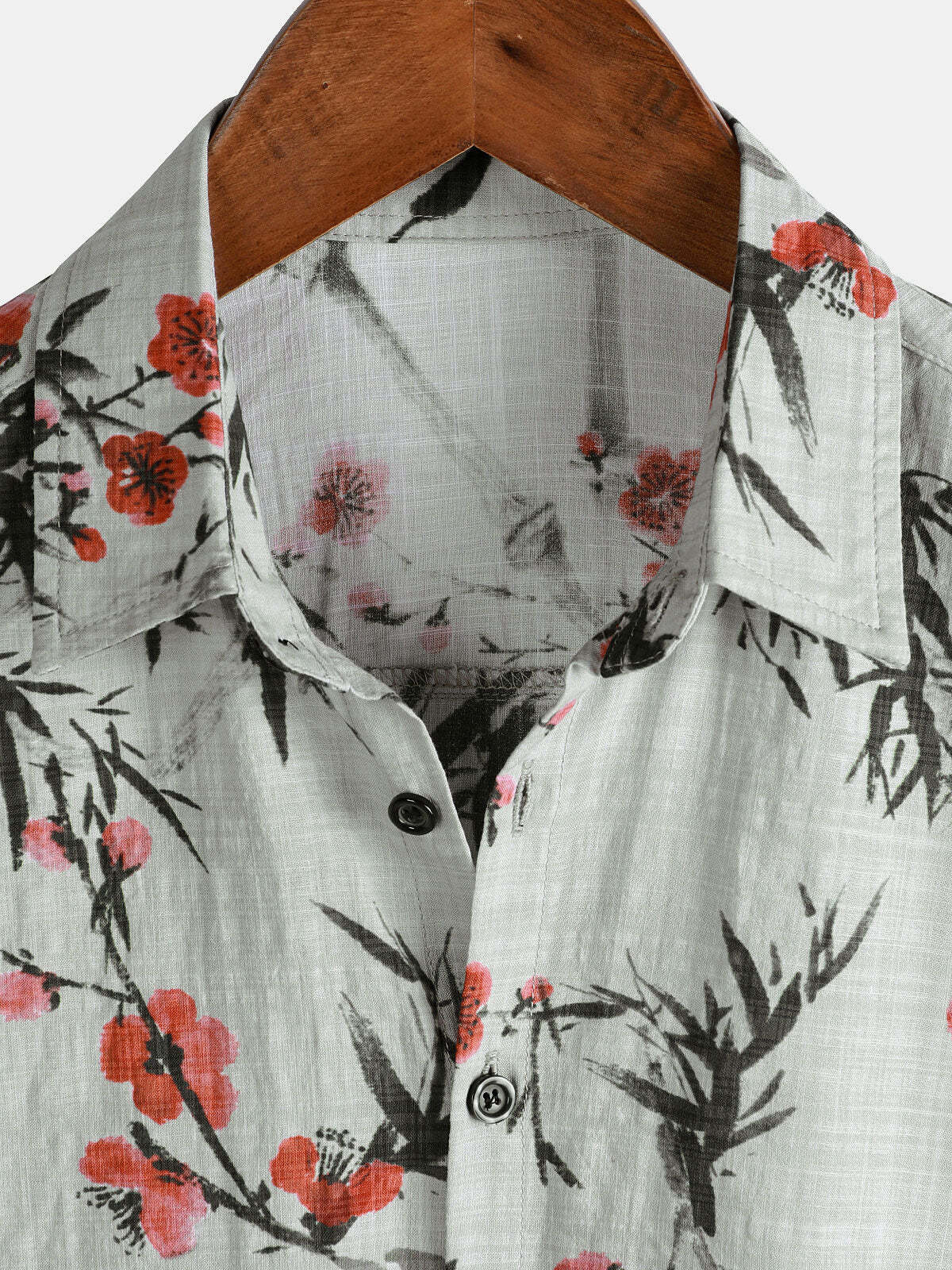 Men's Retro Red Blossom Holiday Summer Short Sleeve Shirt
