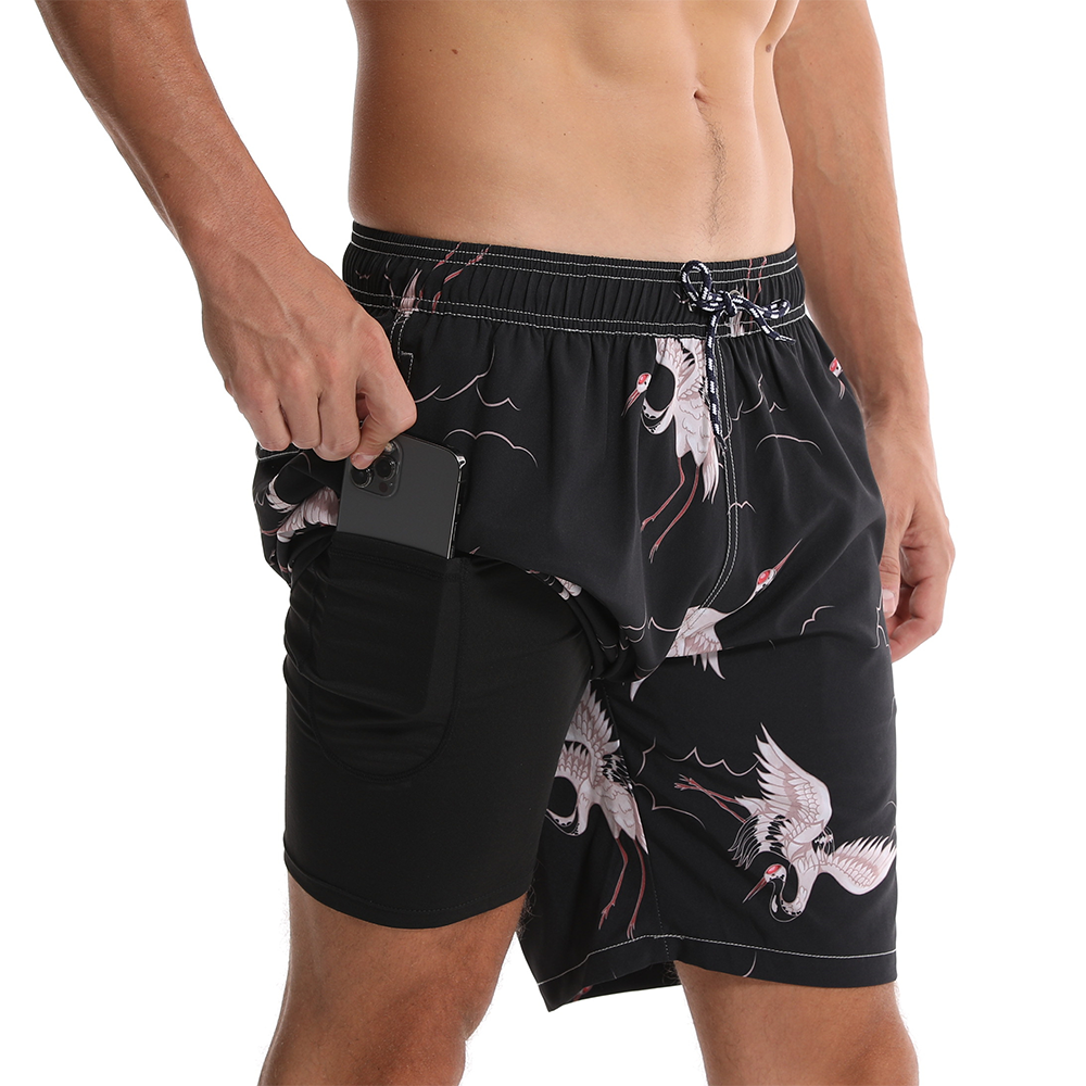 Men's Shark Print Red Quick Dry Beach Shorts Swim Trunks
