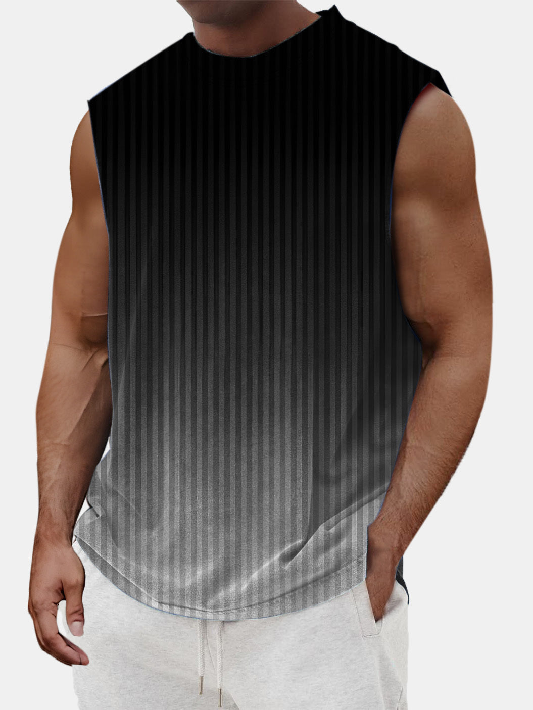 Men's Summer Casual Vertical Stripe Gradient Sleeveless T-shirt