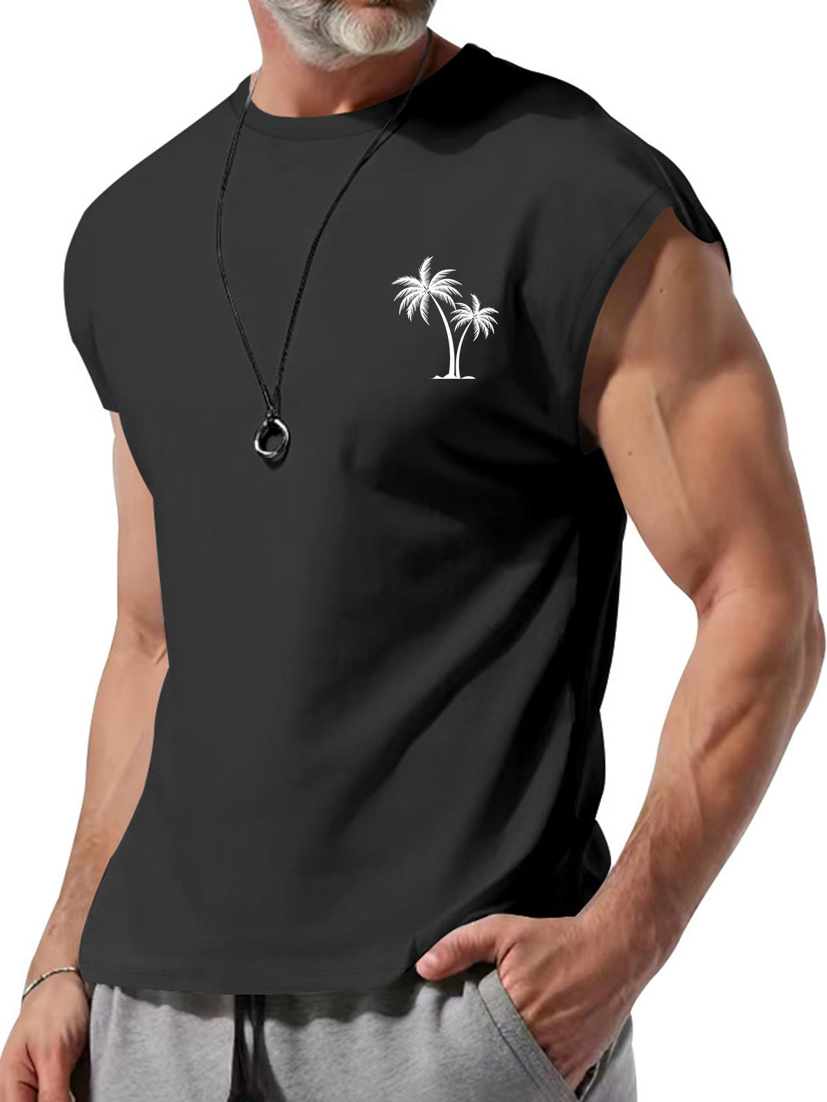 Men's Summer Round Neck Coconut Print Sleeveless Vest