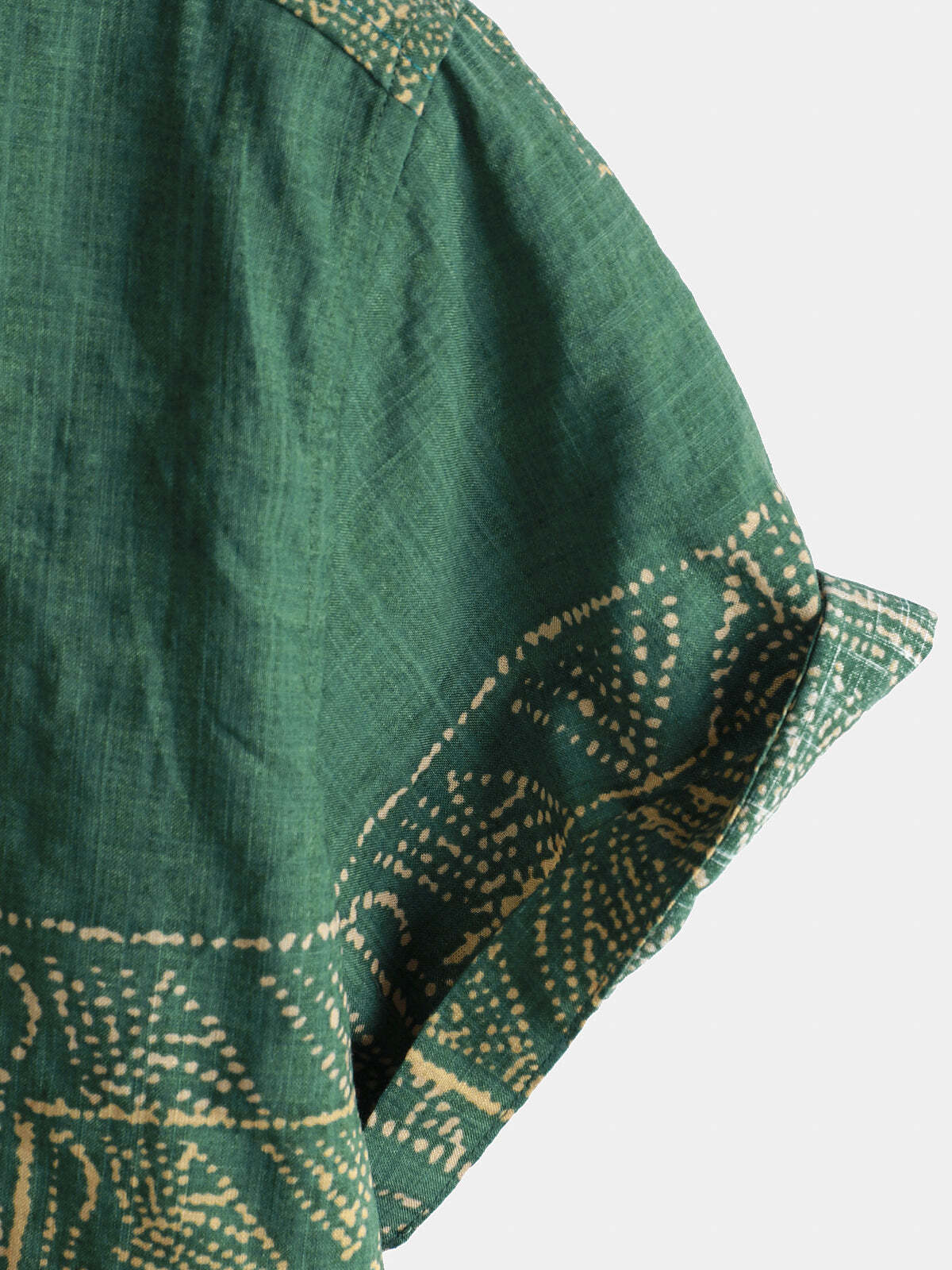 Men's Green Vintage Print Breathable Cotton Short Sleeve Shirt
