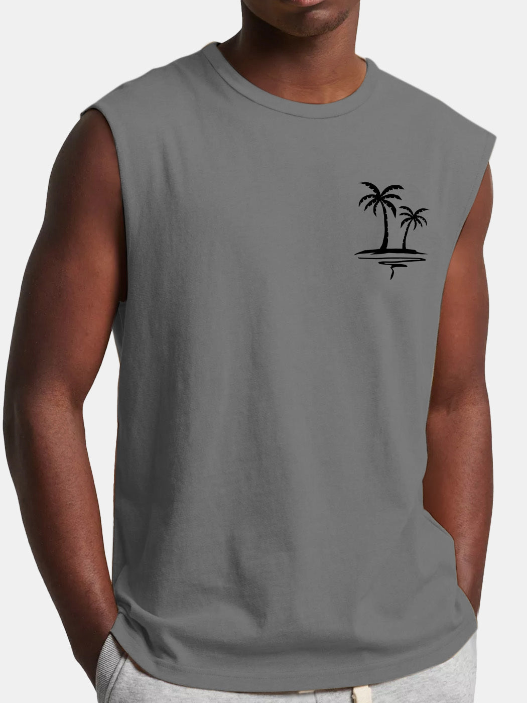 Men's Comfortable And Casual Solid Color Coconut Print Sleeveless T-shirt