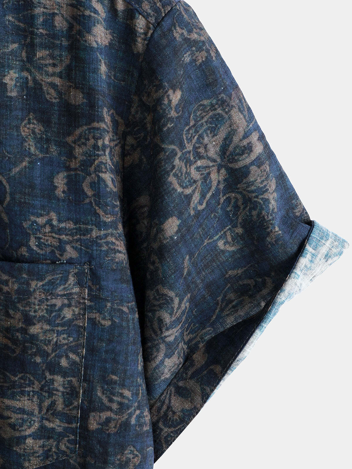 Men's Summer Retro Floral Print Pocket Short Sleeve Shirt